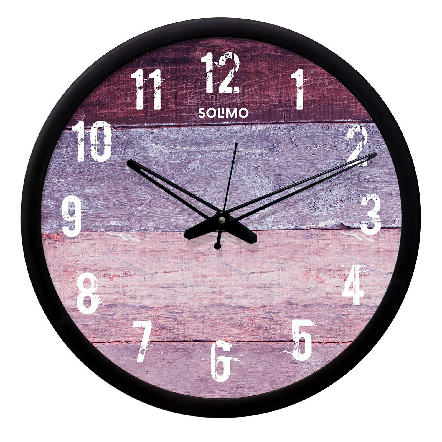 Amazon Brand - Solimo 12-inch Contemporary Plastic & Glass Wall Clock - Designer (Silent Movement, Black Frame)