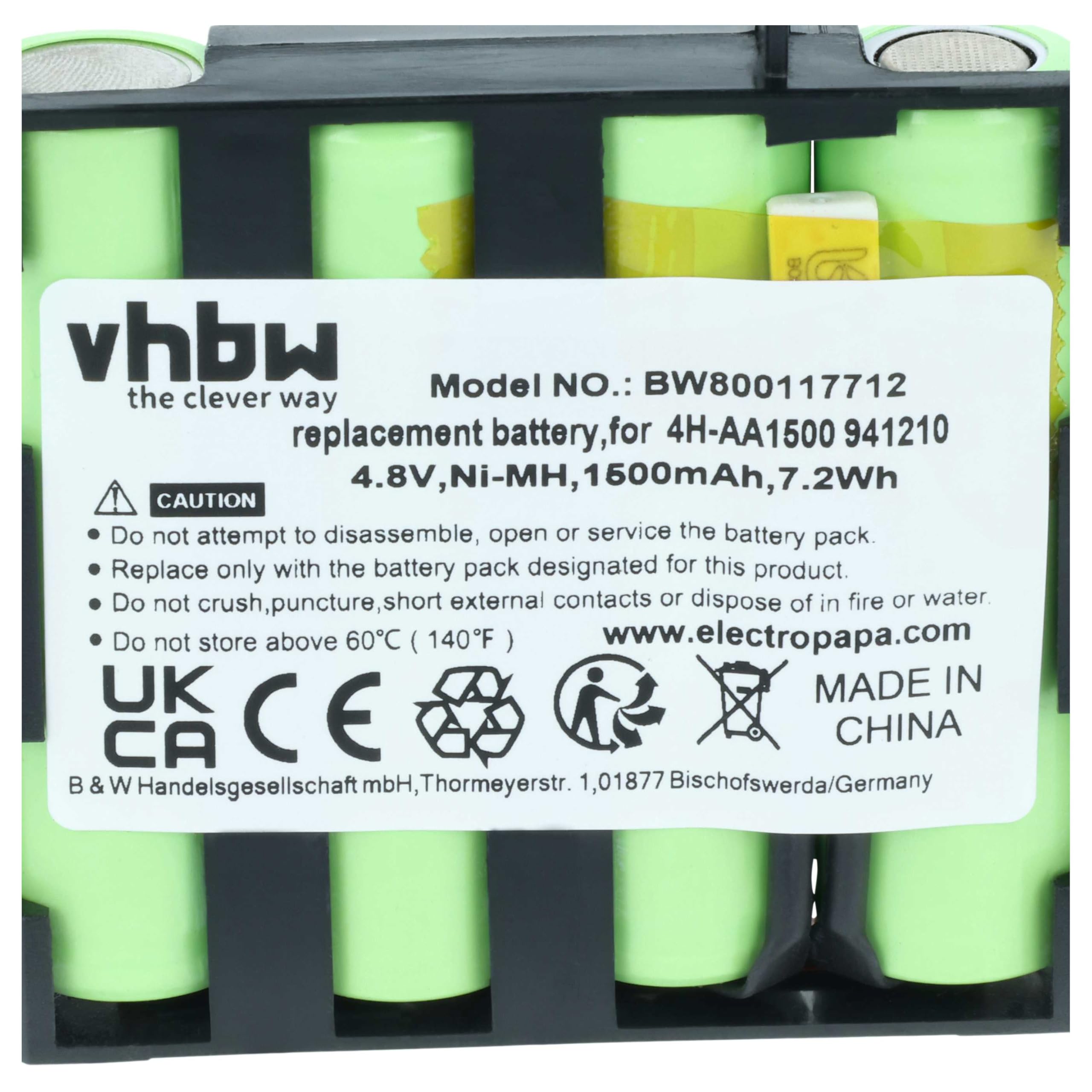 vhbw NiMH Batterie 1500mAh pour Appareil de médecine comme simulateur Musculaire Compex Fit 1.0, Fit 3.0, Full Fitness, FullFitness, Mi, Mi-Fitness