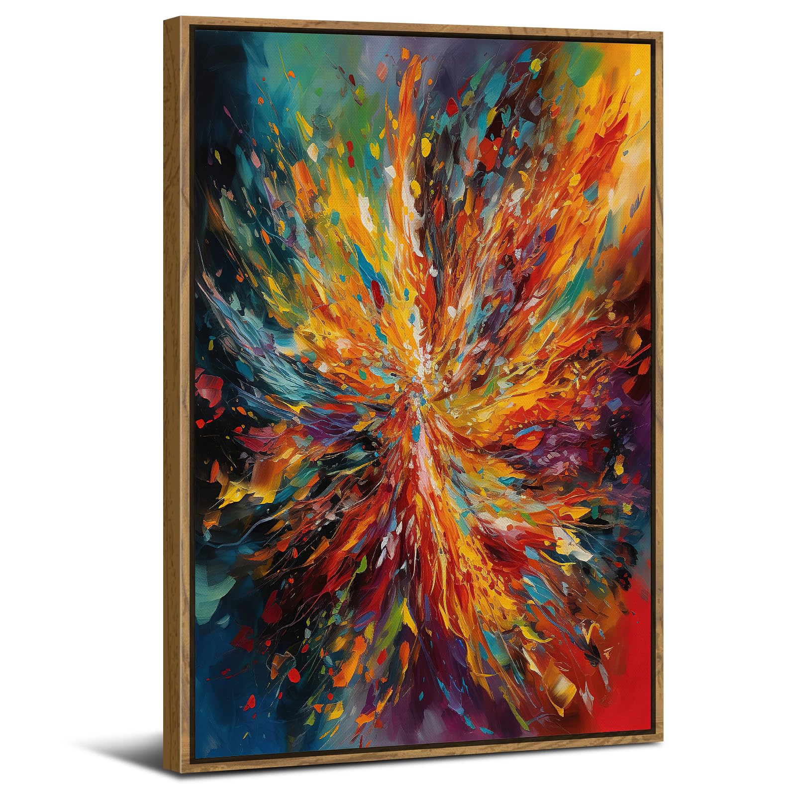 Large Framed Colorful Abstract Wall Art, 24x36in Canvas Wall Art, Multi Color Wood Frame, Retro Watercolor Fantasy Liquid Wall Decor, Contemporary Artwork for Kitchen Bedroom Living Room Decoration — image 1