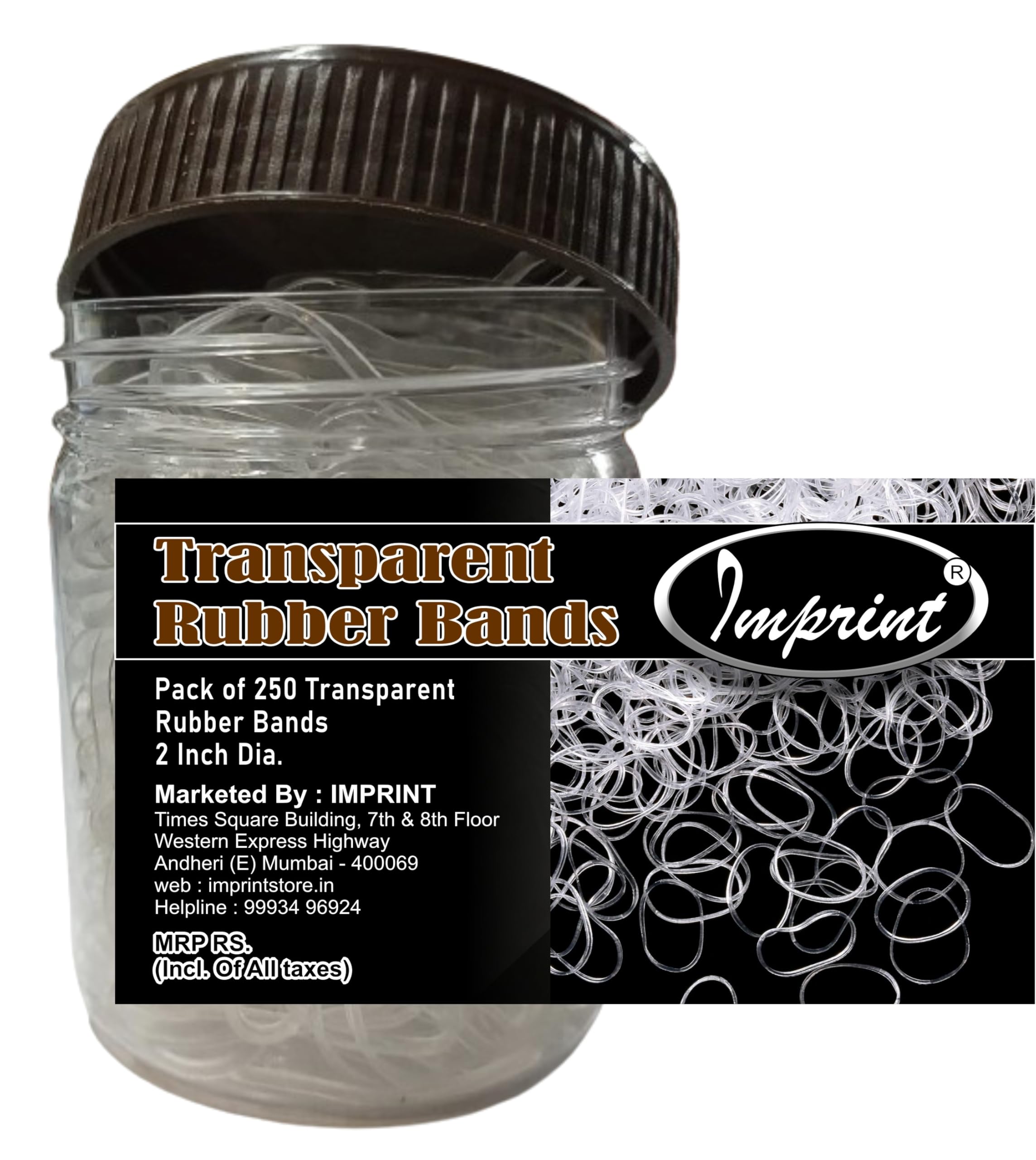 IMPRINT Mini Rubber Bands 250 Count Soft Bands Clear Polyband Elastics Hair Rubber Bands. Size 2 mm in Width & 50 mm in Length (2 Inch Flat Lenght)-REUSEABLE box for Women Kids or Multipurpose use.