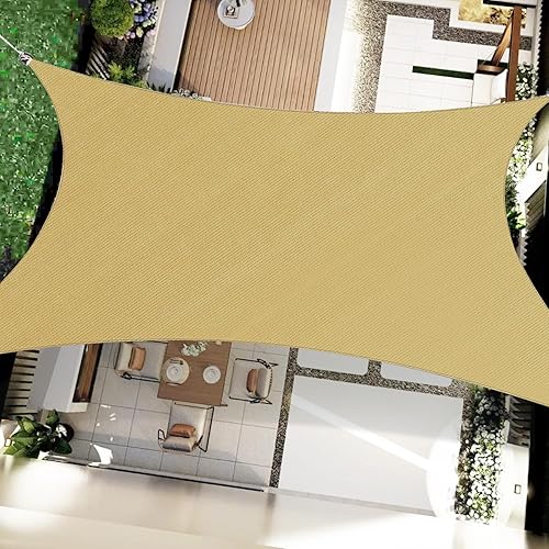 8' x 12' Sand Rectangle Sun Shade Sail Outdoor Canopy Awning UPF50+, 95% UV Blockage, Sunshade for Outdoor Patio Garden Backyard