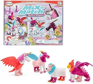 POPULAR PLAYTHINGS Magnetic Animals for Toddlers 1-3, Mix or Match Mythical Toys, Set of 4 Gift for Kids - Pastel Mythical Kingdom