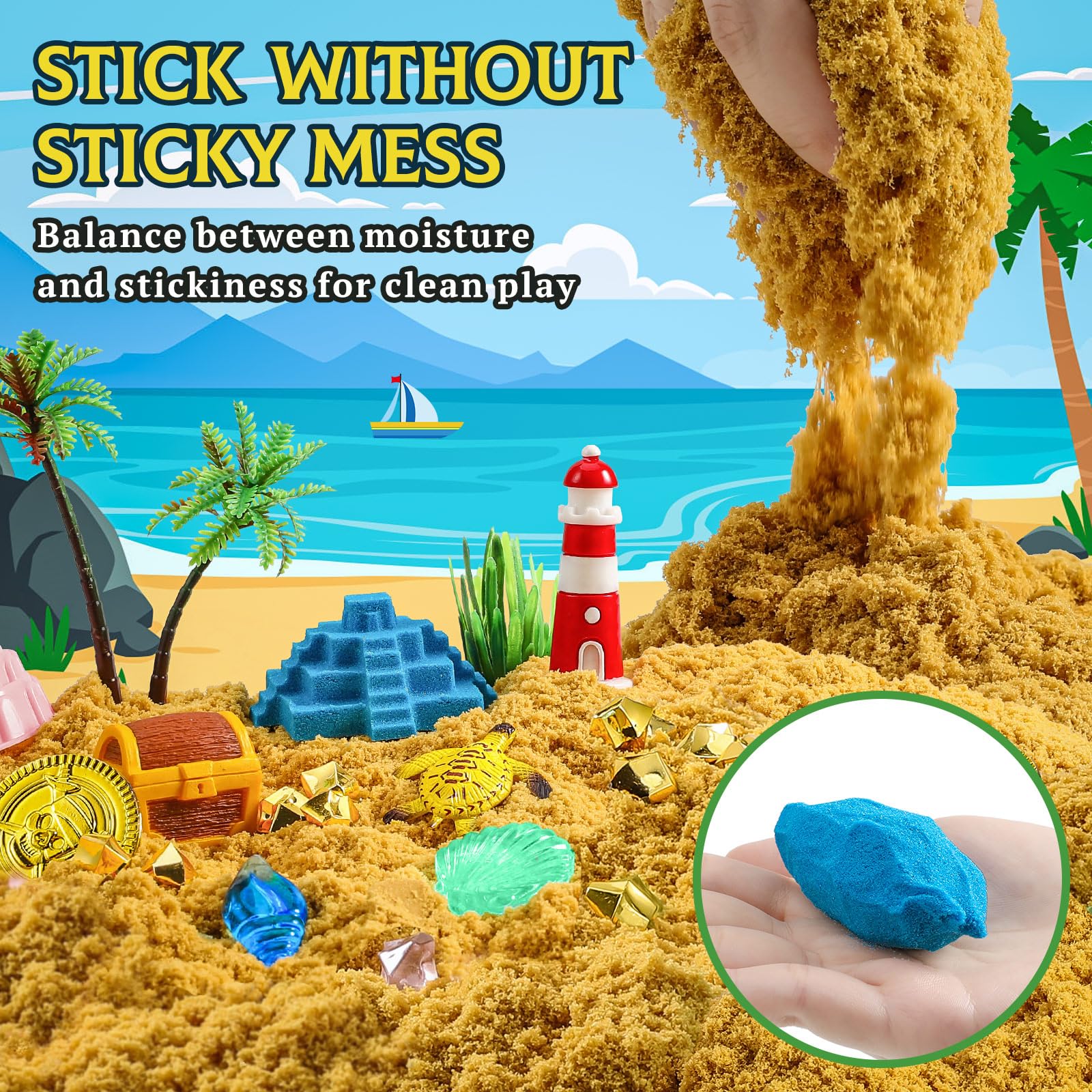 KNASON Schatkist Magisch Zand Set,Zand Speelgoed Zandset met 1KG Speelzand, Gloeiende Edelstenen en Kaart,Zandspeelgoed Zandbak Kerstmis Cadeau voor Kinderen van 3 4 5 6 7 en 8 Jaar