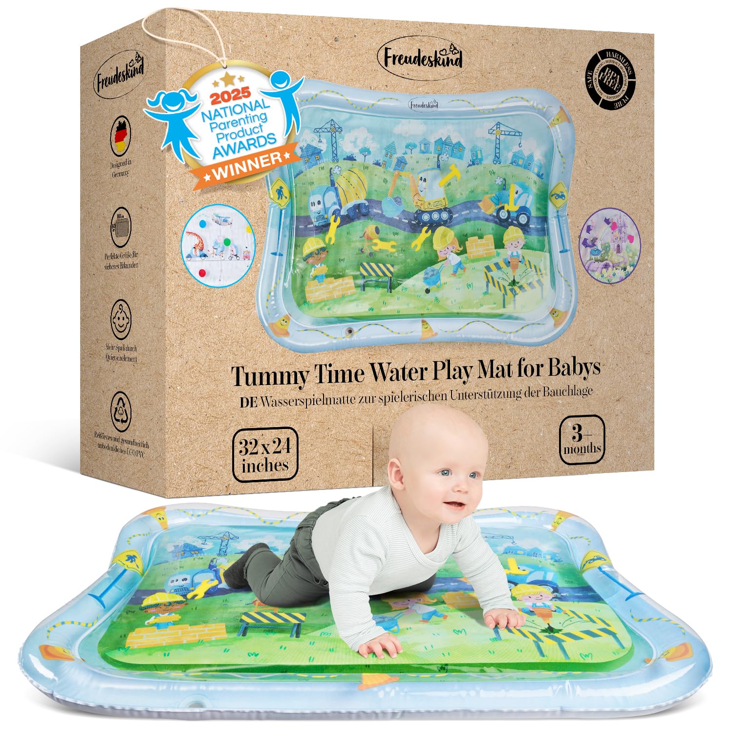 Tummy Time Water Mat for Babies – XXL Sensory Baby Water Play Mat – Award-Winning Infant Activity Mat for Motor Development – Premium, Baby-Safe Water