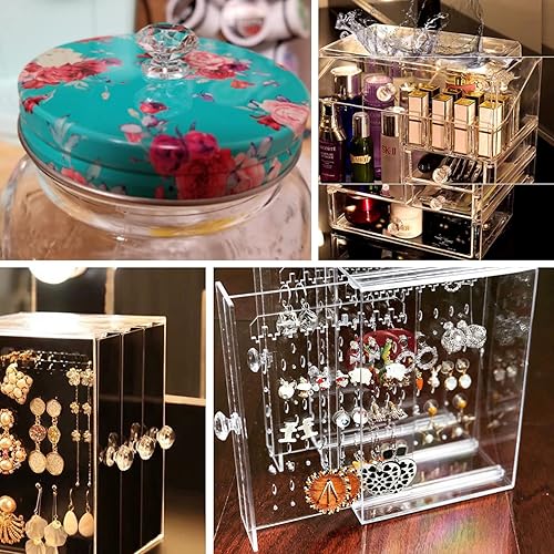 Miniatura 6 de MroMax 6 pomos pequeños de acrílico con mango de diamante de 0.748 in de diámetro transparente brillante en forma de diamante para joyero, estuche