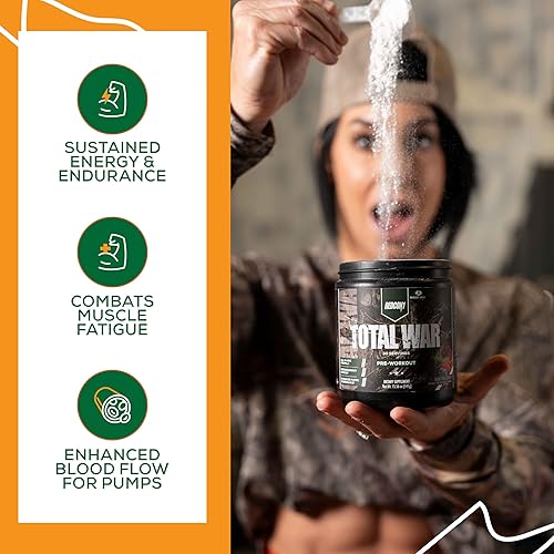 Vista 28 de Redcon1 Total War - Suplemento para entrenamiento, 30 porciones, potencia la energía, aumenta la resistencia y el enfoque, con beta-alanina, 0.012