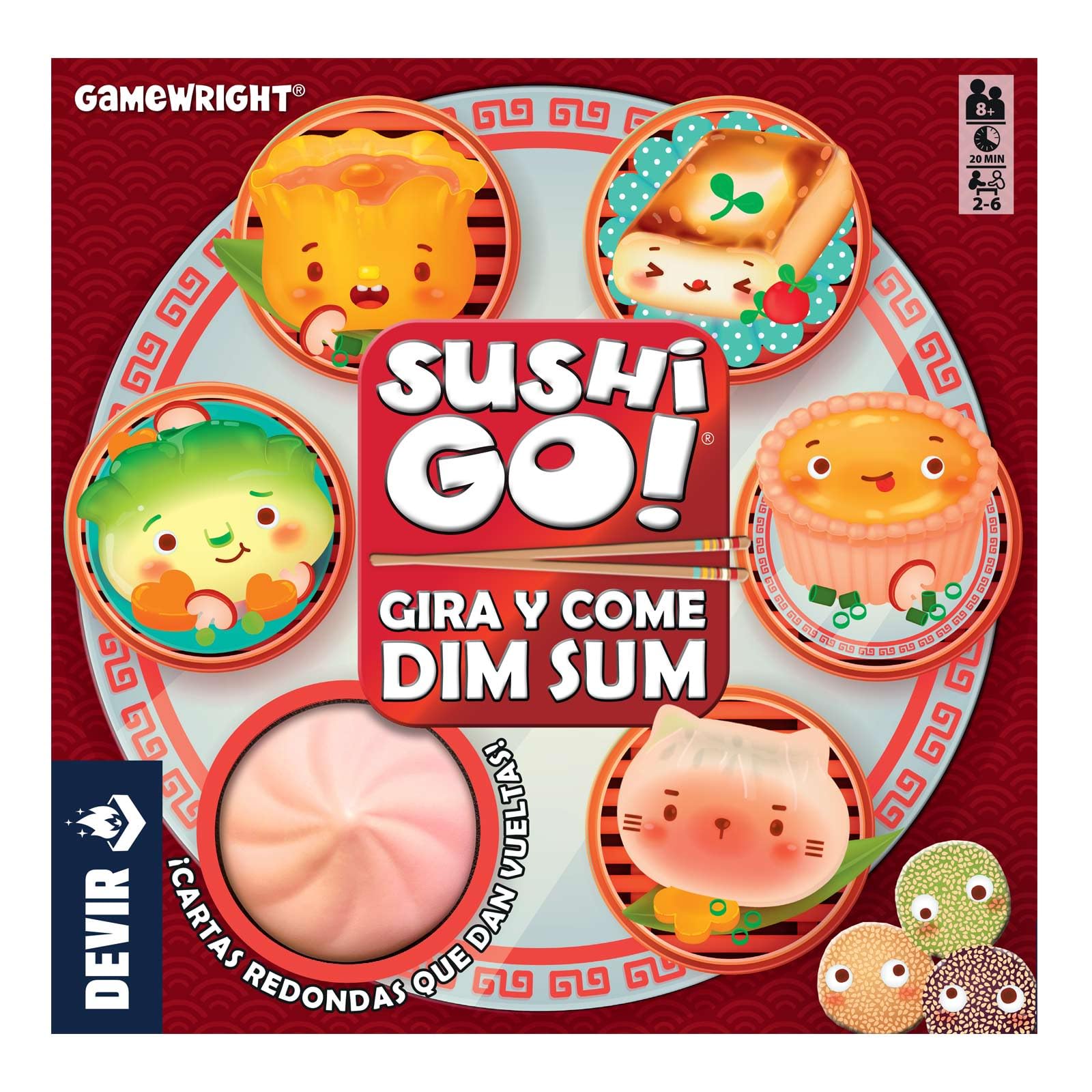 Devir - Sushi Go Gira y Come Dim Sum – Juego de Mesa Familiar ambientado en Cocina Oriental, con Mesa giratoria, 2–6 Jugadores, Temática Japonesa, Versión Española (BGSGGIRSP)