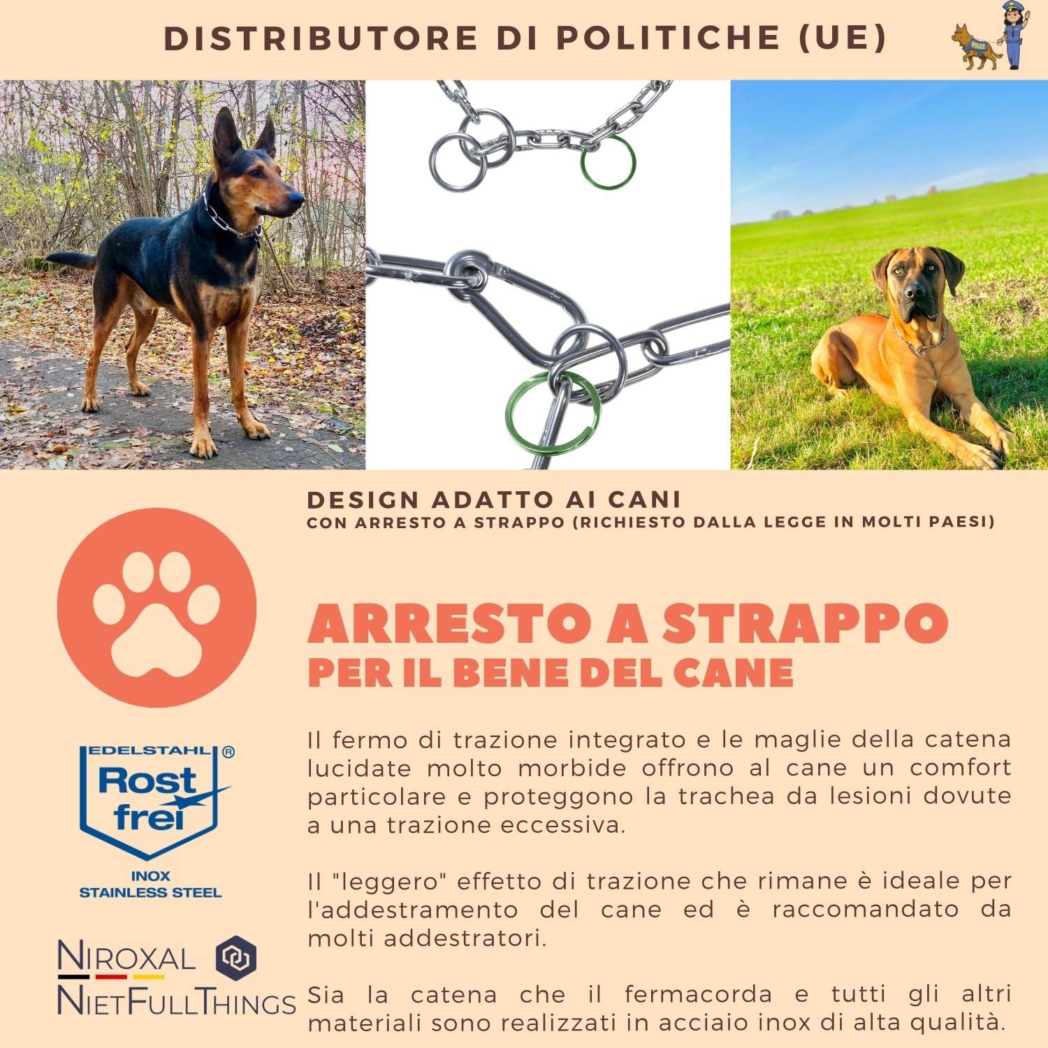 Collare Per Cani In Acciaio Inox Con Fermo | Spessore 5mm, Lunghezza 60cm | Per Addestramento - Foto 6