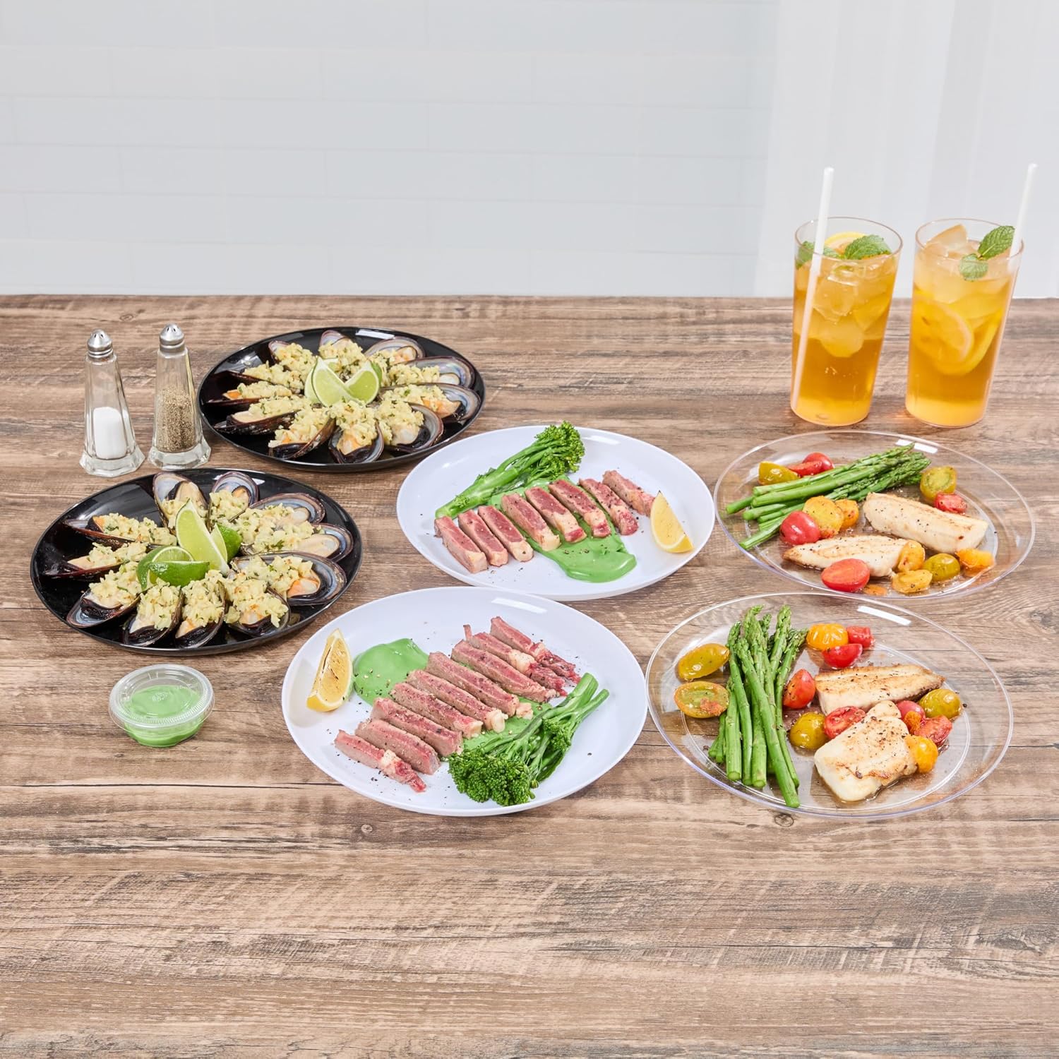 Restaurantware 9 x 9 Inch Catering Plates 100 Round Party Dinner Plates - Sturdy Disposable White Plastic Disposable Plates Unique Design For Special Occasions Catered Events