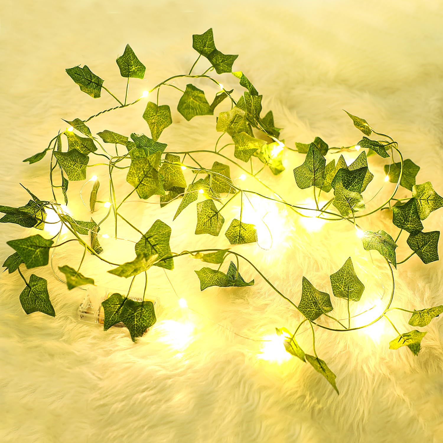 JOFONY LED Lichterkette Grüne Efeu,LED Lichterkette Künstliche Pflanze,2M 20LEDs Lichterkette Batterie,Lichterkette Frühling Deko für Festival,Party,Valentinstag Hochzeit