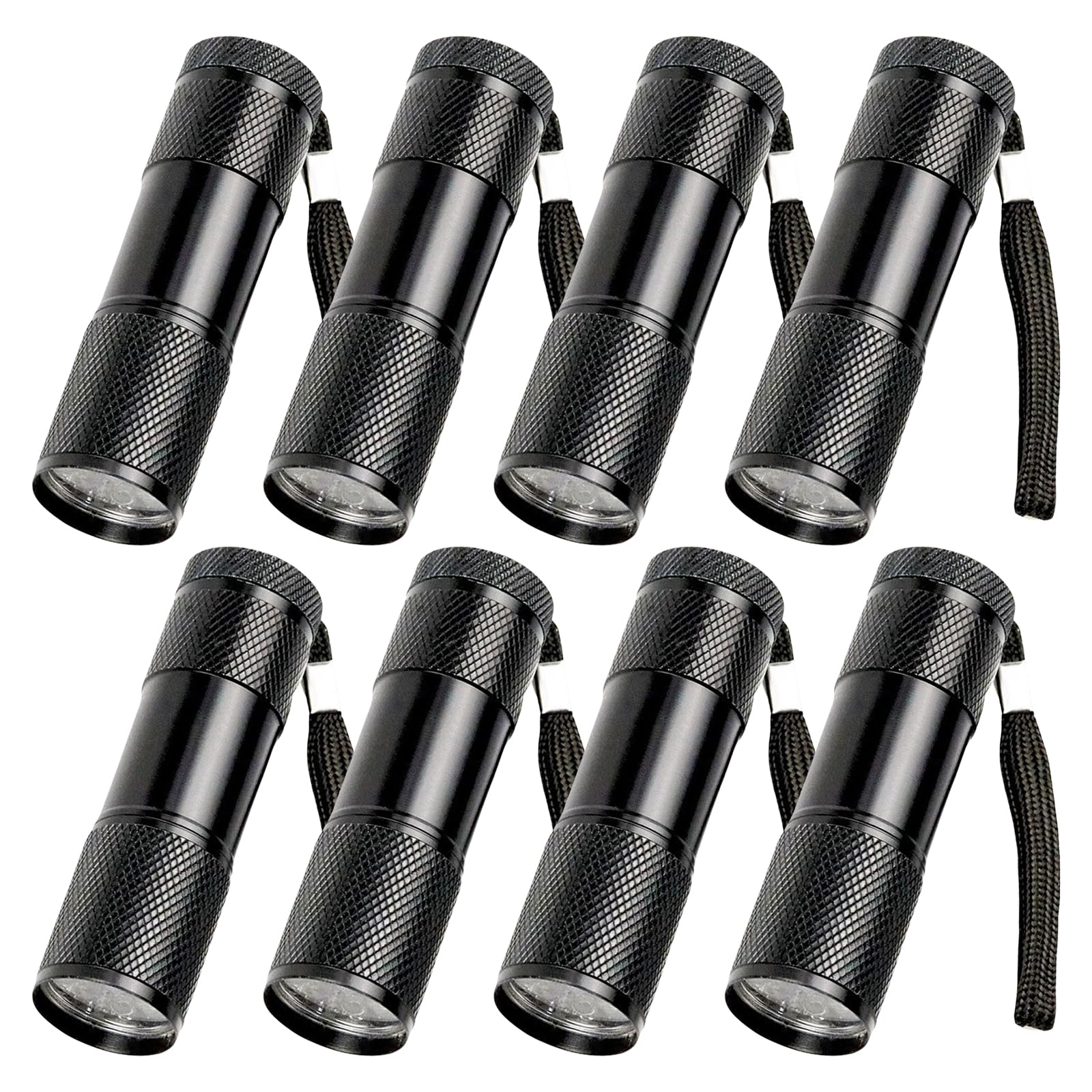 MEGYAD Pack of 8 UV torches: black light torch with 9 LEDs, mini UV lamp, black light lamp, mini UV lamp, ultraviolet light for fake banknotes, urine of dogs and other pets