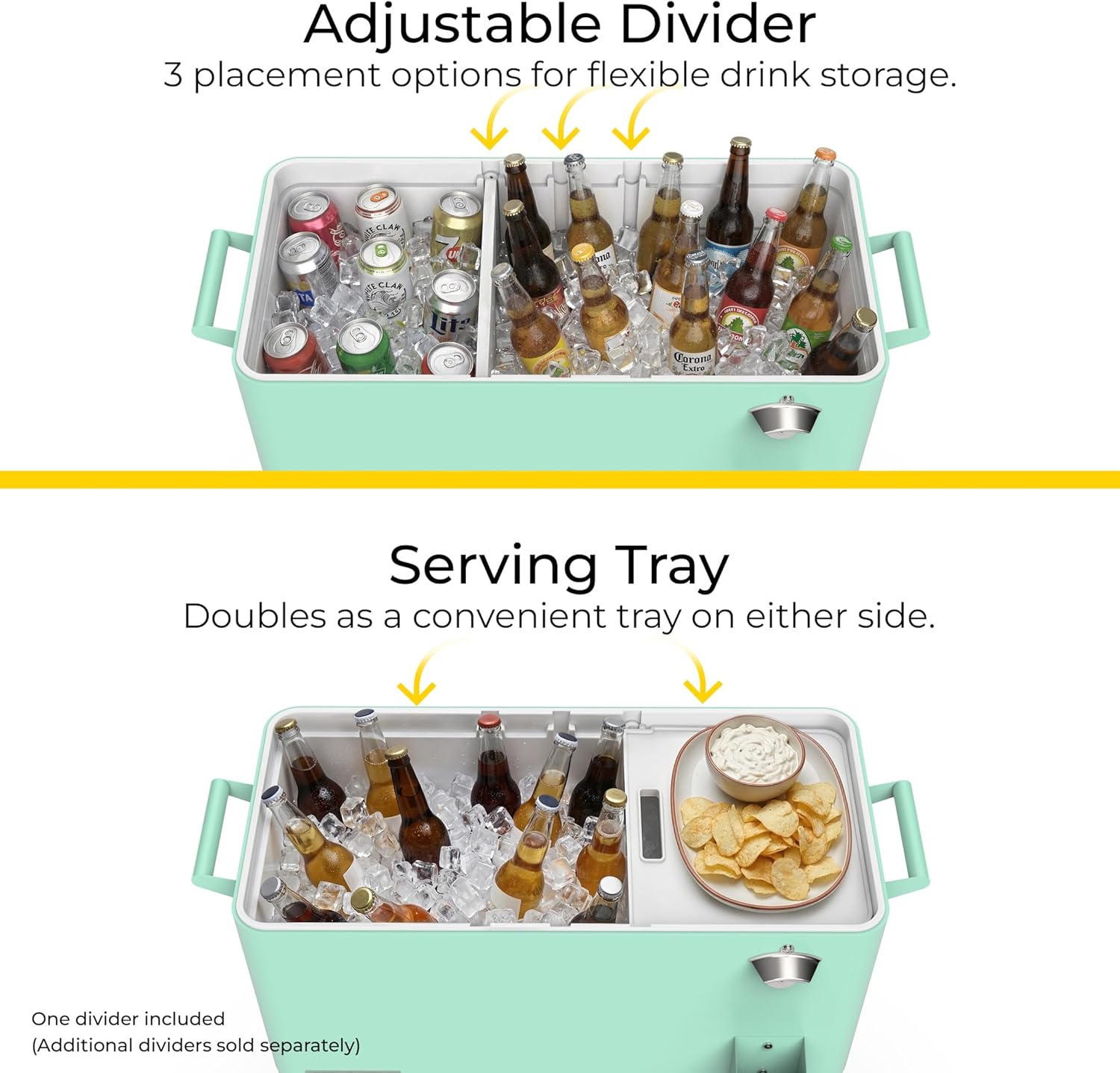 Permasteel Party Cooler with Divider, Spacious 80-Qt Capacity, Chills 36hrs, Serving Tray, Rolling Ice Chest for Indoor and Outdoor Entertainment