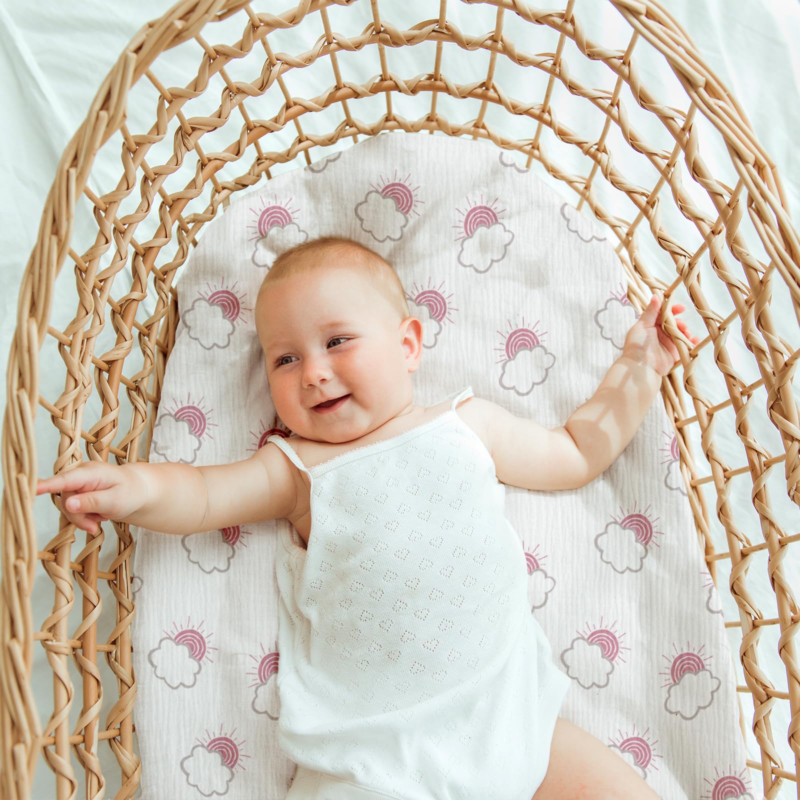 Soarwg Kids Prześcieradło z gumką do wózka dziecięcego, 2 sztuki, pokrowiec na materac dla noworodka, 100% bawełna muślinowa, kosz mojżeński, prześcieradło z gumką, kolor światła słonecznego, 83 x 43