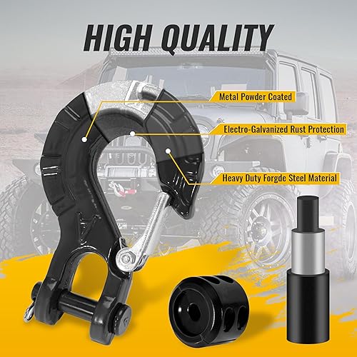 Miniatura 3 de FSUON Gancho de cabrestante con tapón de gancho para cable de cabrestante, juegos de ganchos de cabrestante resistentes de 38 pulgadas, acero