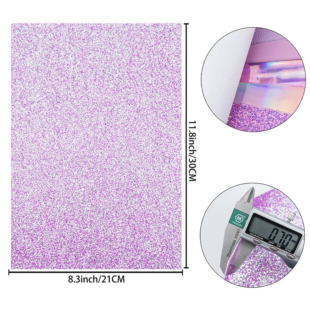 Juego de 6 piezas de 21 cm x 30 cm paquete A4 de hojas de cuero mixtas de color morado claro serie fina y gruesa con purpurina tela holográfica de piel sintética para hacer aretes de lazo manualidades