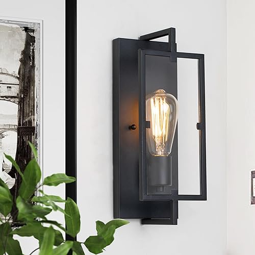 Lámpara de baño de 1 luz, aplique de pared negro mate con pantalla de vidrio transparente, lámpara de pared interior con base E26 para espejo, sala