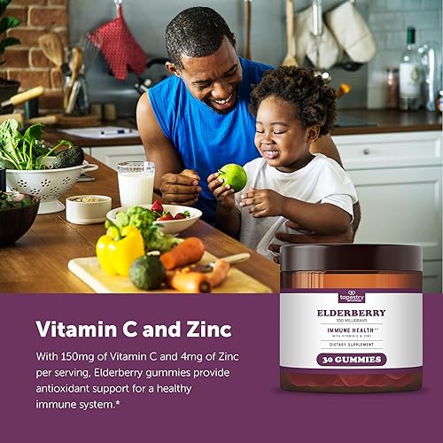 Miniatura 5 de Tapestry Brands Gomitas de saúco, apoyo al sistema inmunológico, contiene vitamina C y zinc con delicioso sabor a saúco, sin OMG, sin gluten,