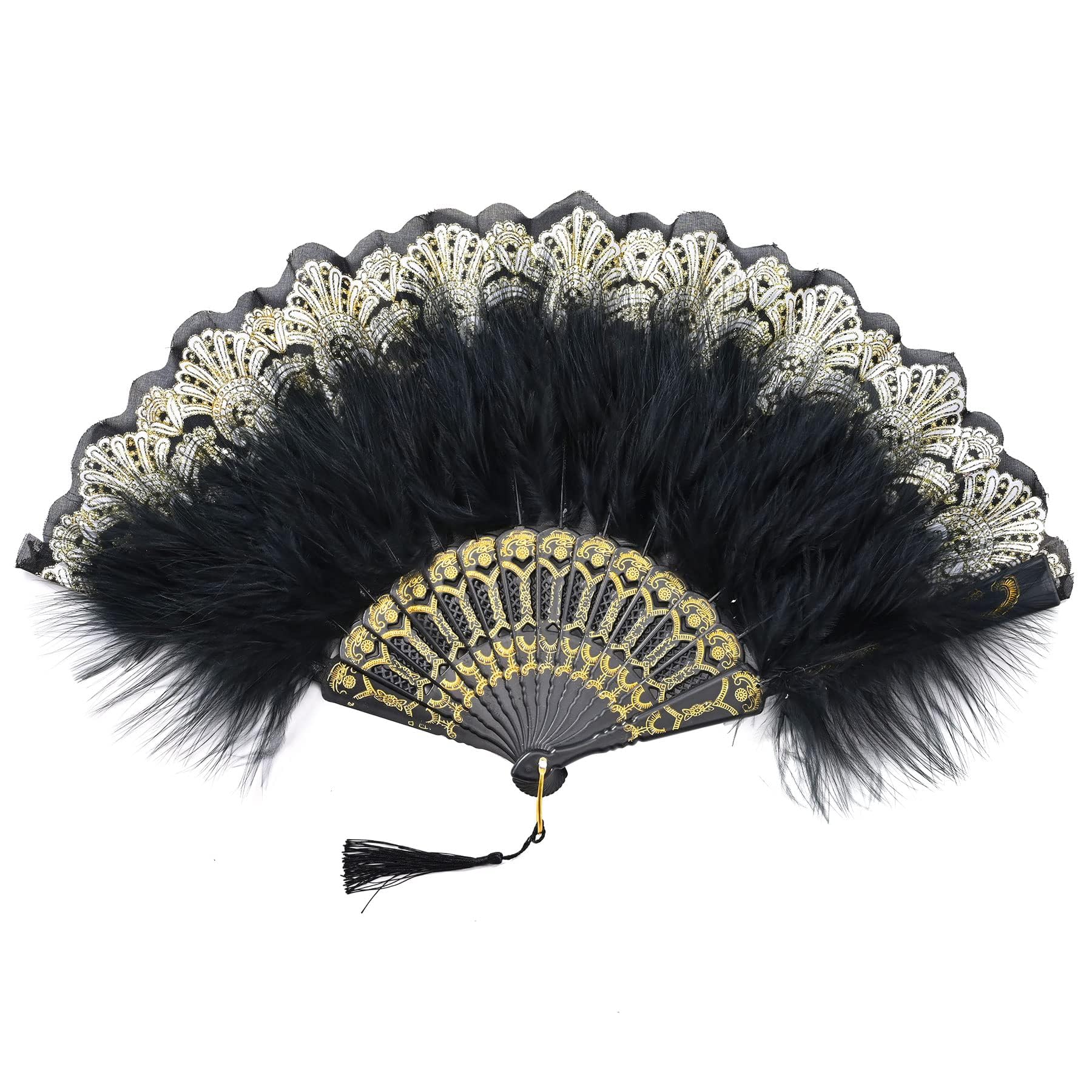 BABEYOND Składany wachlarz z koronki w stylu vintage, ozdobny wachlarz w stylu Flapper z lat 20., odpowiedni na wesela, karnawał, Halloween i akcesoria do kostiumu, kolor czarny