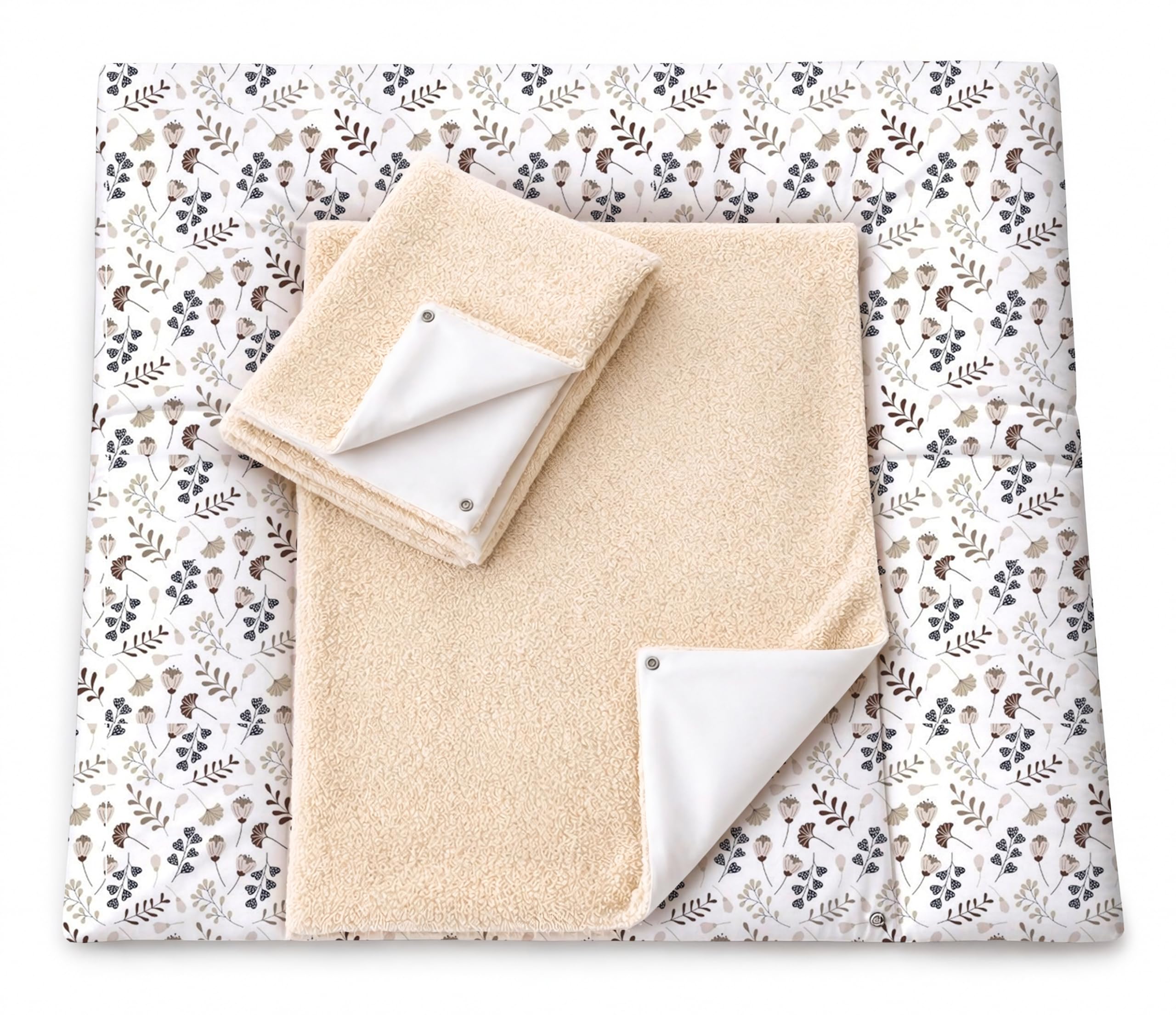 Wickelauflage mit 2 wasserfesten Frotteebezügen – 3-teiliges Set mit Druckknöpfen – Baby Wickelunterlage - Wickeltischauflage aus Baumwolle – 75x70 cm (Breite x Tiefe), Zweige