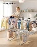 SONGMICS Clothes Drying Rack, Foldable 2-Level Laundry Drying Rack, Free-Standing Laundry Airer, with Height-Adjustable Wings, 33 Drying Rails, Sock Clips, Silver and Blue ULLR53BU