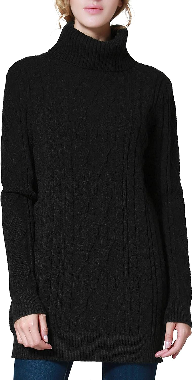 PrettyGuide Women's Long Sweaters Turtleneck Plus Size Cozy Cable Knit Tunic Sweater Tops - Image 2