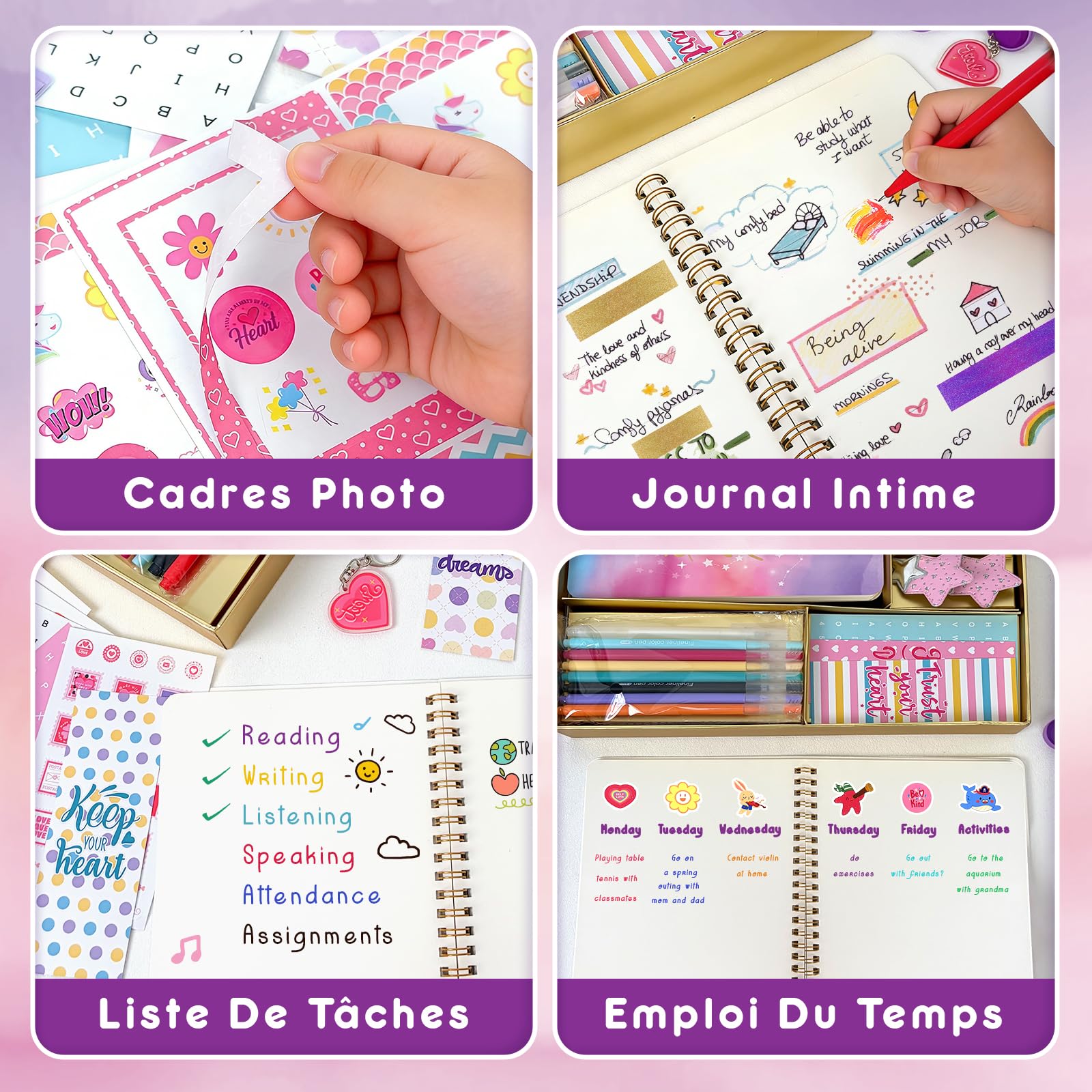 Kit de Journal de Bricolage, Pack 2 Carnets avec Accessoires pour Scrapbooking - Cadeaux Anniversaire pour Filles 8-12 Ans