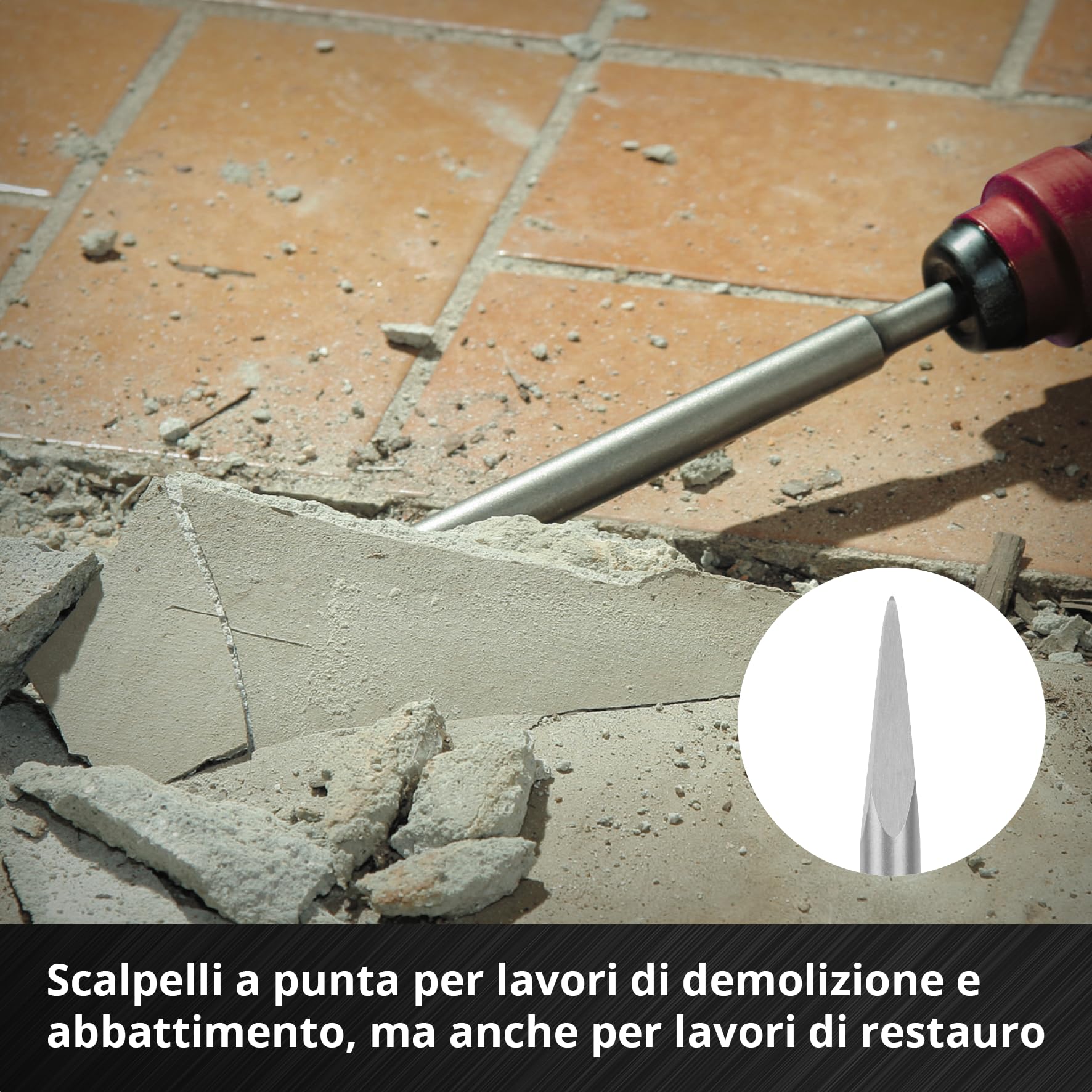 Originale Einhell set di 3 scalpelli SDS Plus, 250 mm (con punta, lama piatta larga 20 mm e lama da scavo larga 40 mm in acciaio 40Cr per lavori di demolizione e ristrutturazione)