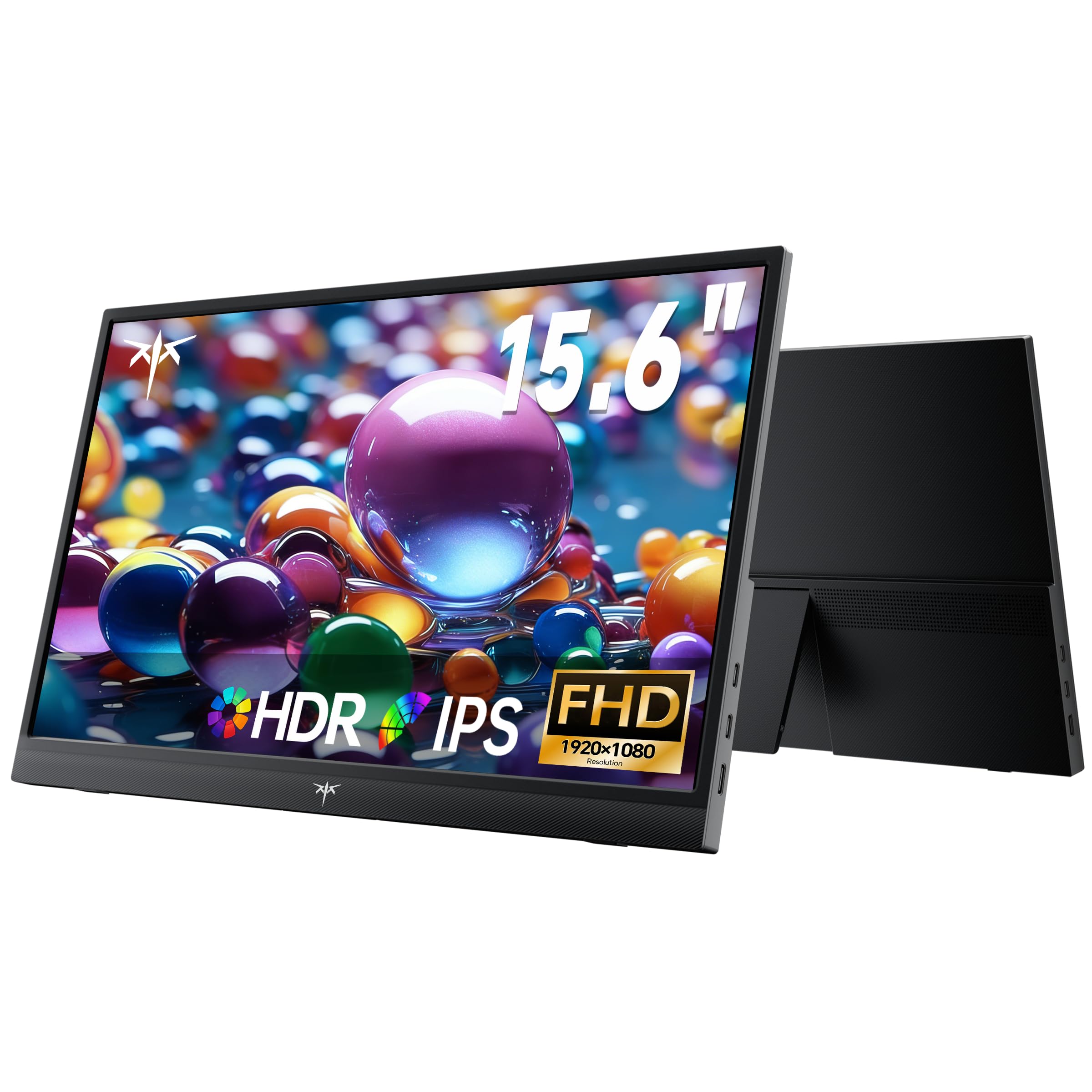 KTC Monitor Portátil 15,6" 1080P FHD IPS, USB-C & Mini HDMI Pantalla Externa, Monitor Gaming Ultrafino con Soporte & Altavoces, para Laptop/PC/Mac/PS3/PS4/PS5/Xbox, Negro Etiqueta Energética