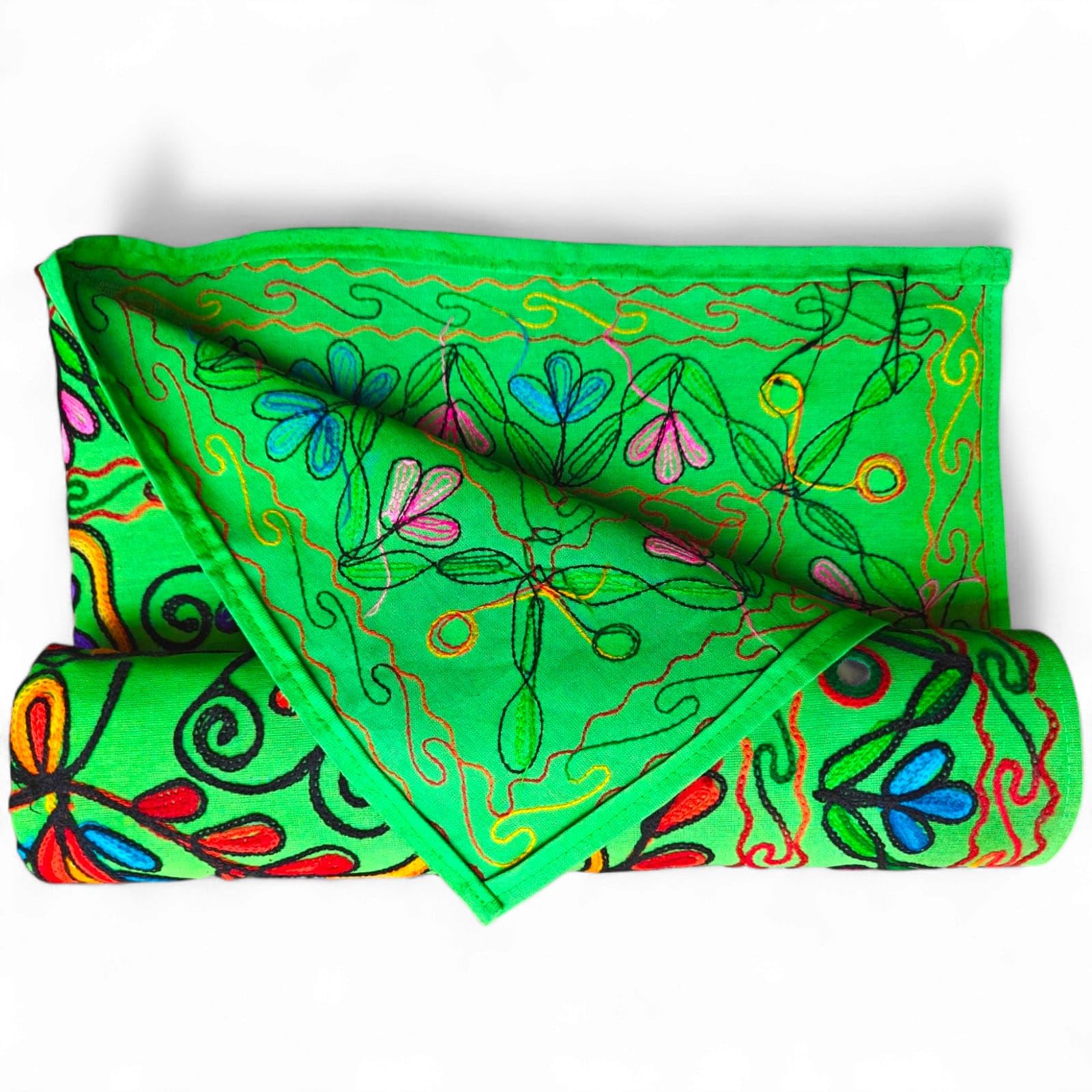 Original Kikan Tapiz rectangular floral Suzani Art con lentejuelas para colgar en la pared, algodón, bordado, étnico, bohemio (verde)