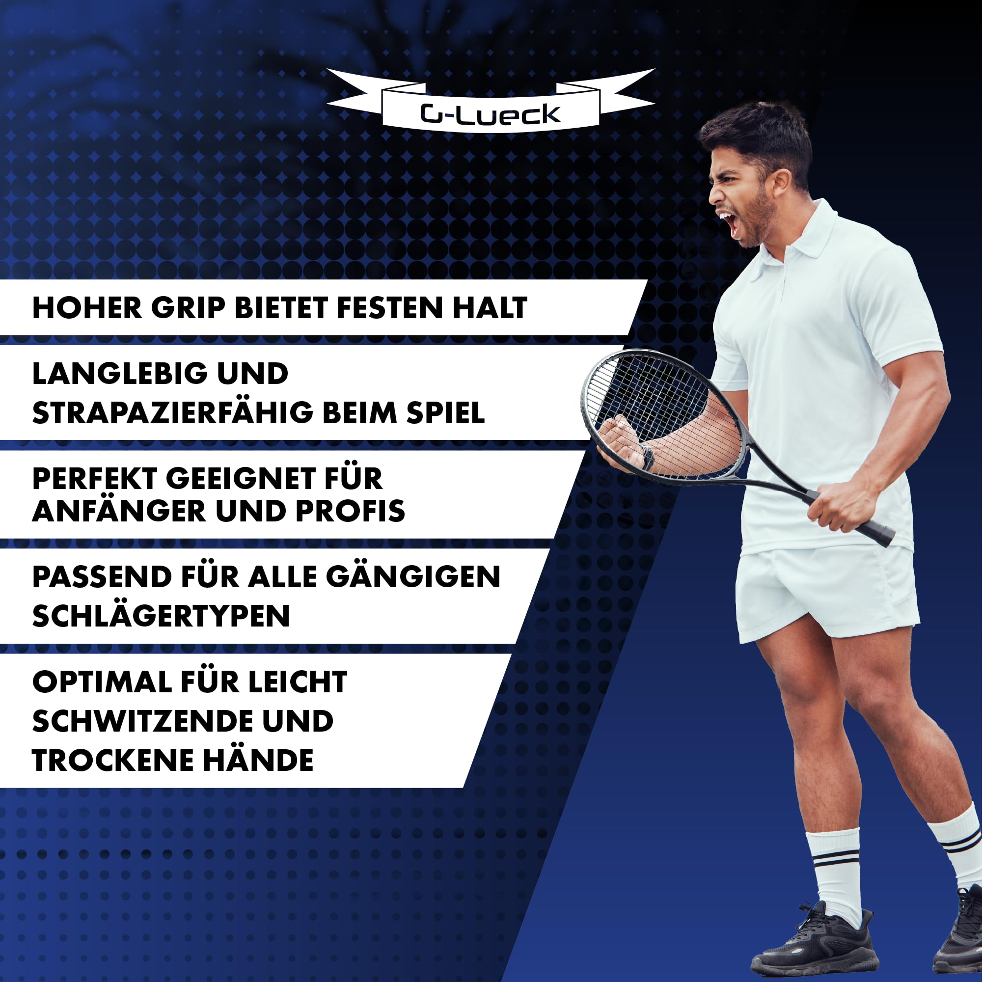 G-Lueck Übergriffband Set Tennis Premium Overgrip Power Touch - Hoher Grip, Lange Haltbarkeit - 0,60mm dünn | für Padel, Squash, Badminton Schläger - rutschfest & Tacky