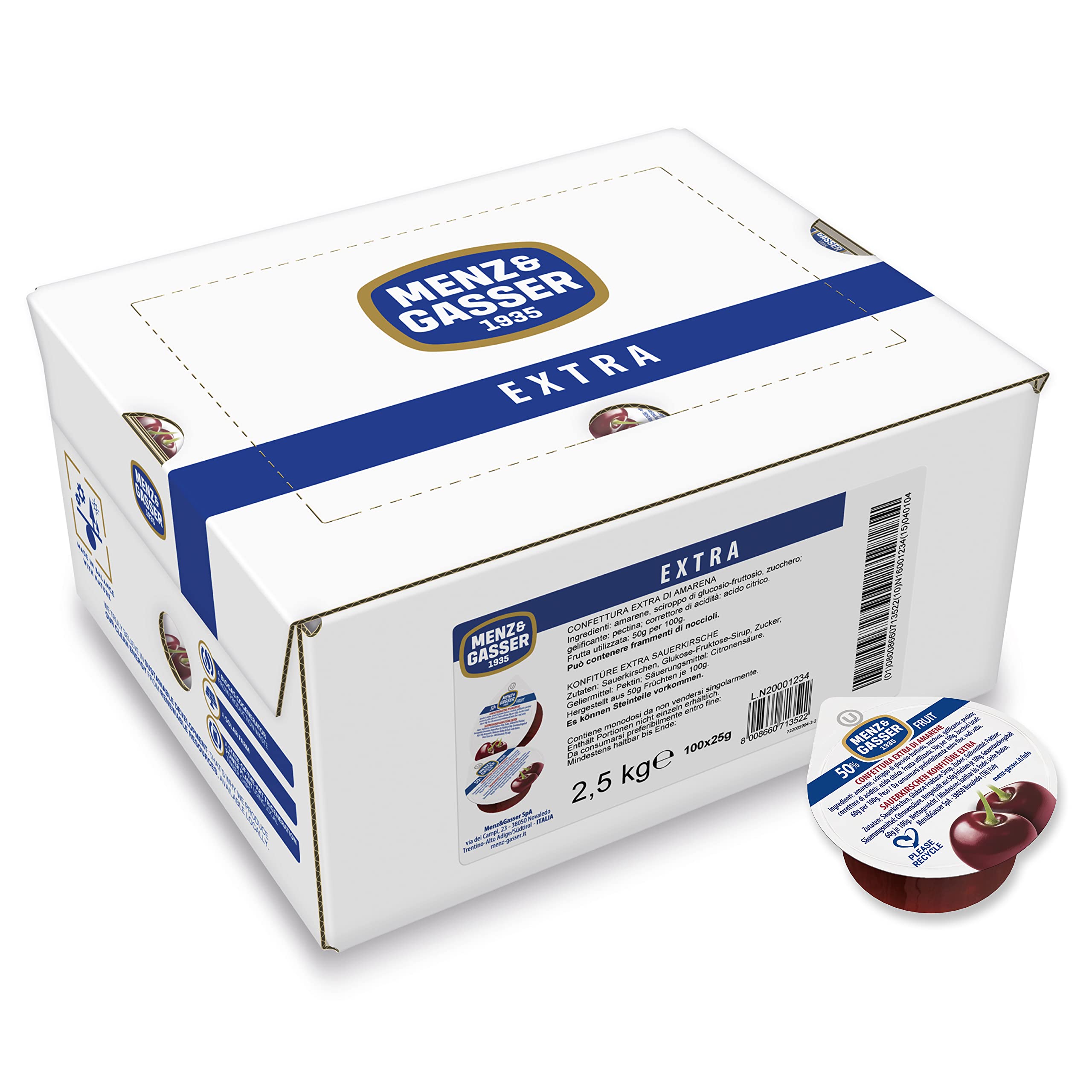 Menz&Gasser Confettura Extra di Amarene Monodose Premium Quality, con Frutta, 100% Made in Italy, 100 Porzioni x 25 g