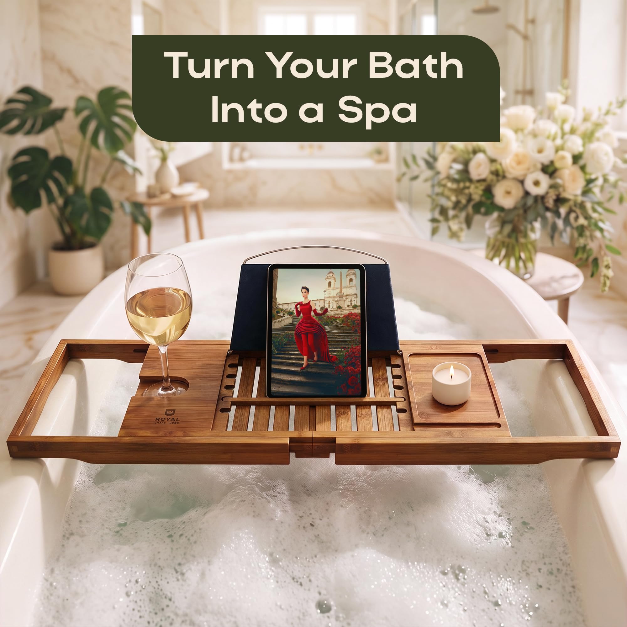 Royal Craft Wood Bathtub Tray - Bamboo Bath Caddy -3