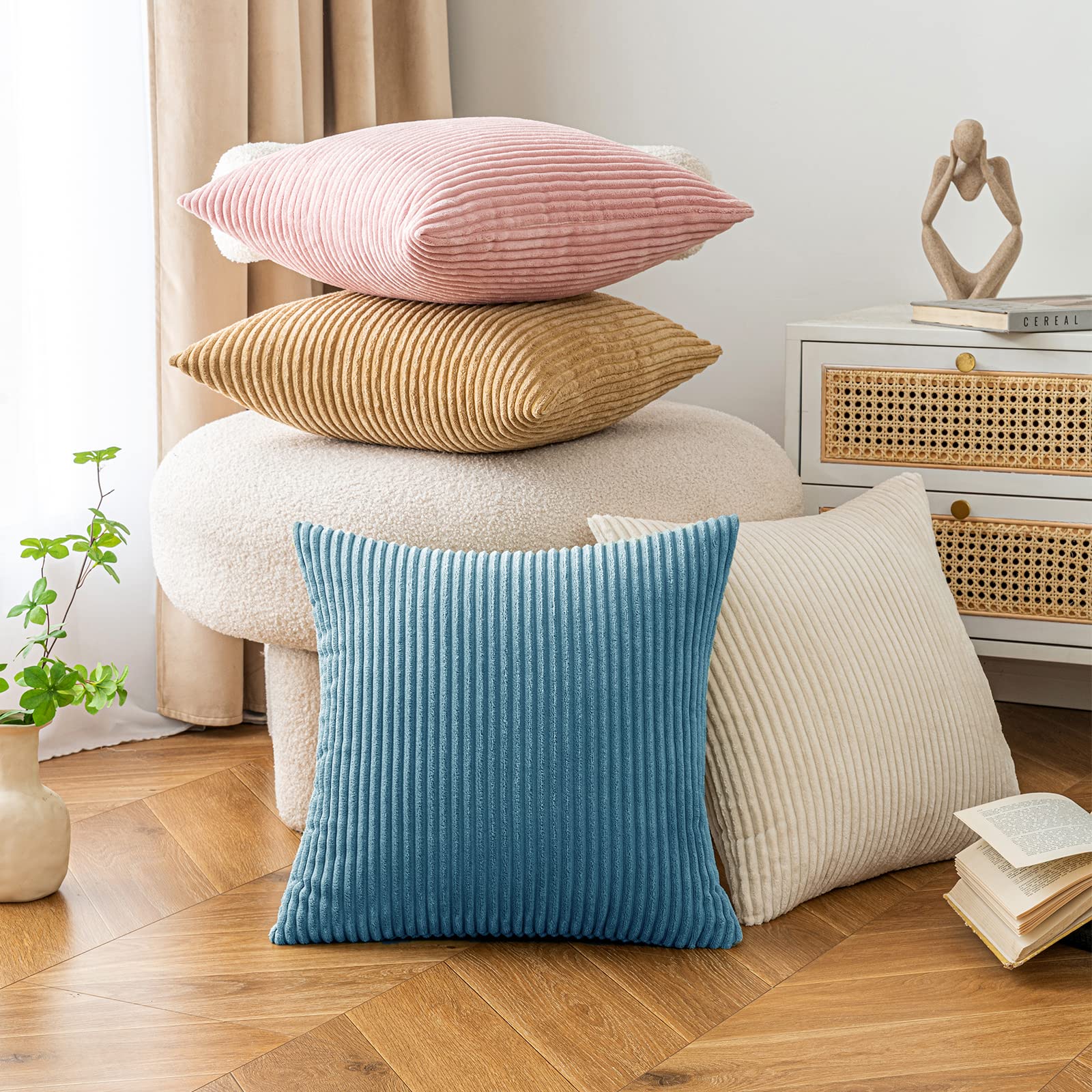 EMEMA Kussensloop, ribfluwelen sierkussensloop, sierkussen, sofakussen, corduroy, decoratieve zachte sierkussenovertrekken voor bank, stoel, thuis, slaapkamer, 45 x 45 cm, bonengroen