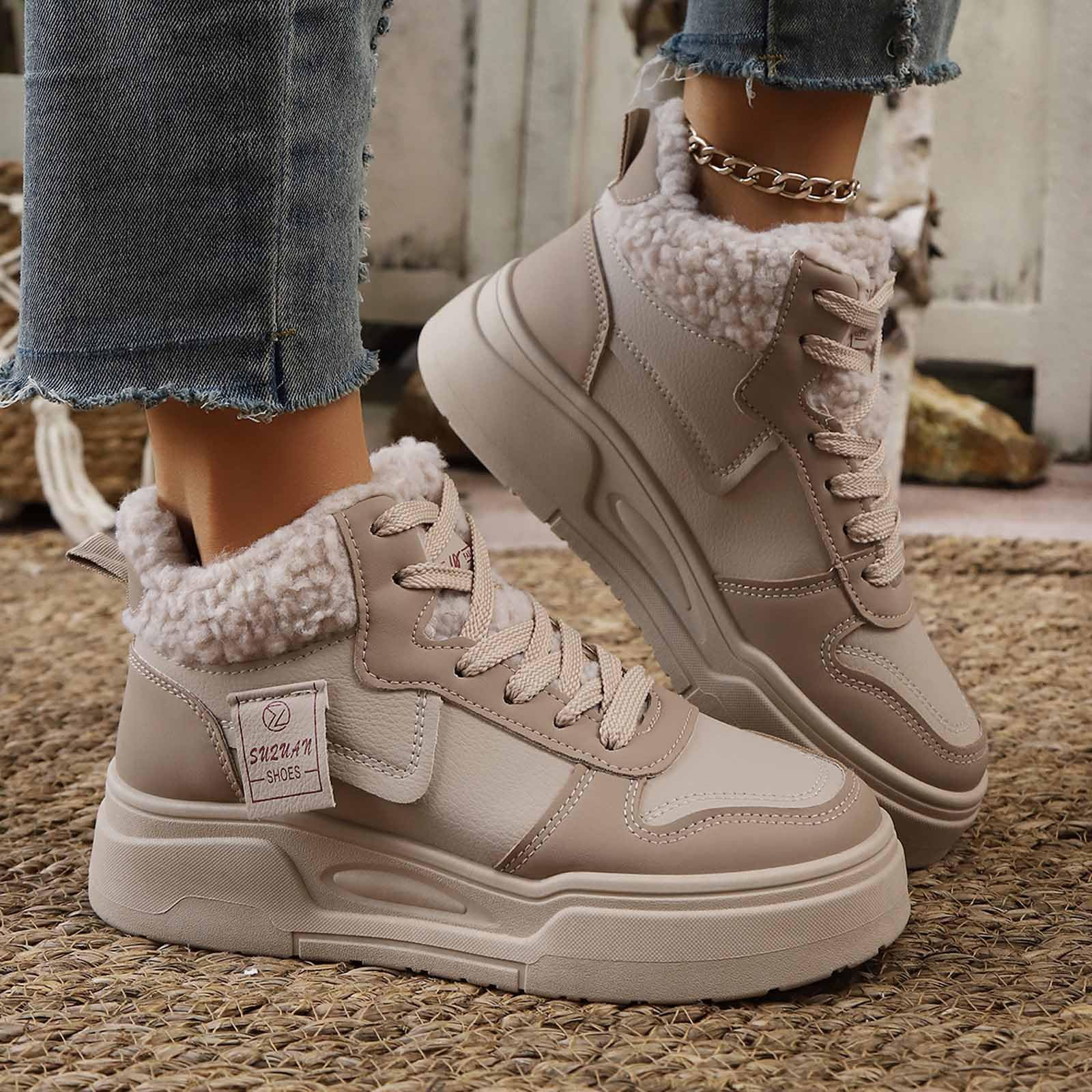 Bottes de Neige Femme Fourrées Bottes Femme Hiver Chaudes Antidérapantes Basket Montante Plateforme Bottine Botte de Neige Confort Chaussure Hiver Imperméable Snow Boots Bottines Chaussures Randonnée