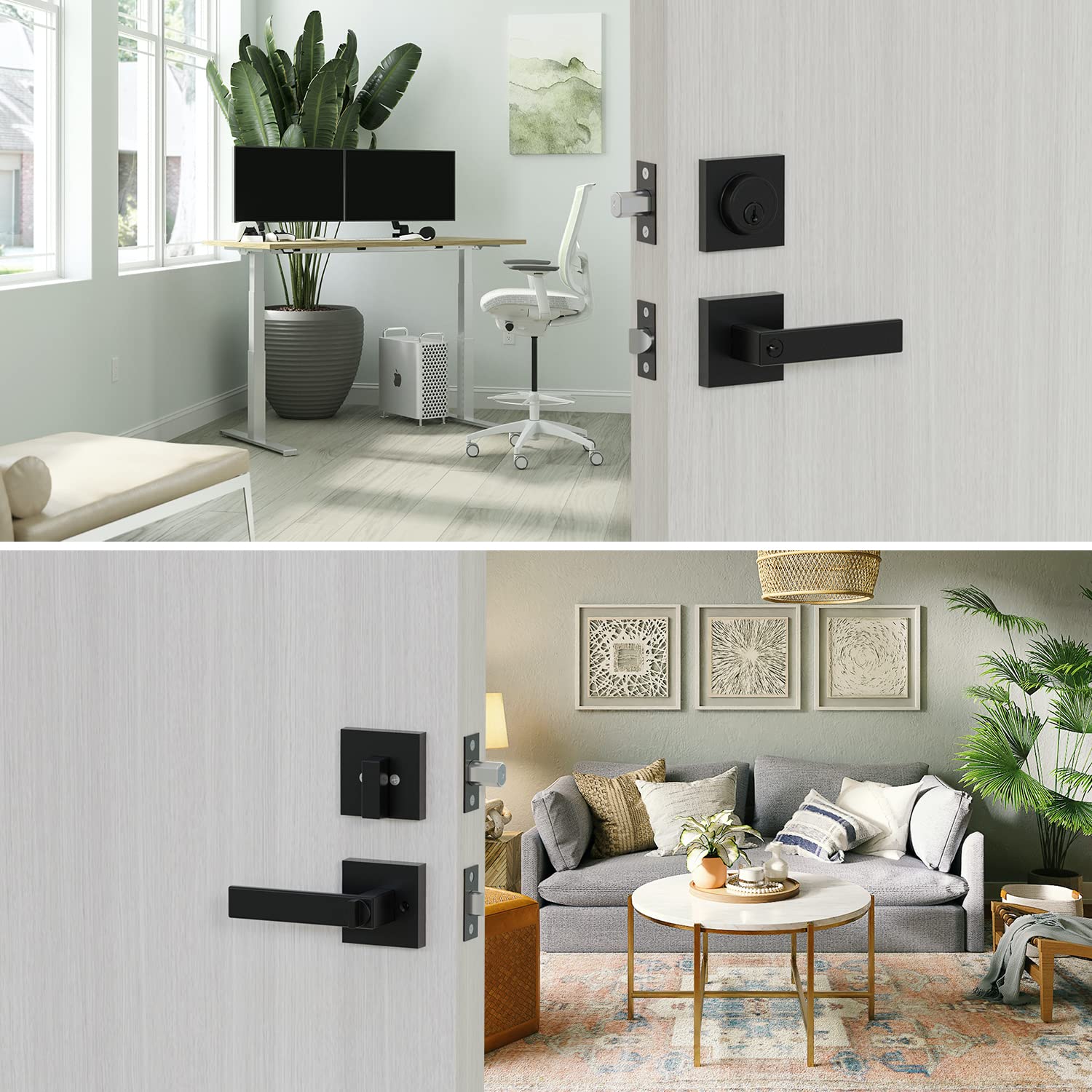 Juego de cerradura de puerta delantera con luz de sensor de cerradura, juego de cerradura de puerta exterior con llave igual, manija de puerta de entrada y cerrojo de seguridad de un solo cilindro
