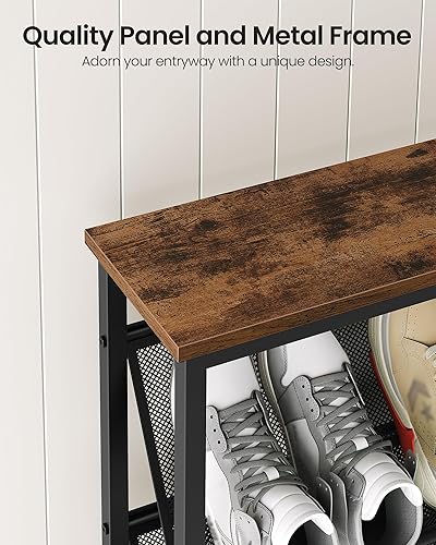 Miniatura 8 de Zapatero inclinado de 4 niveles, zapatero estrecho para entrada, organizador de zapatos con patas ajustables, estante delgado para zapatos con parte