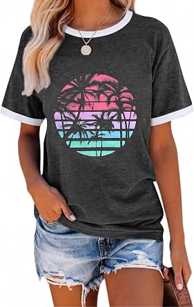T Shirts for Women Summer Graphic Basic Tees Crewneck Printed Casual Tops