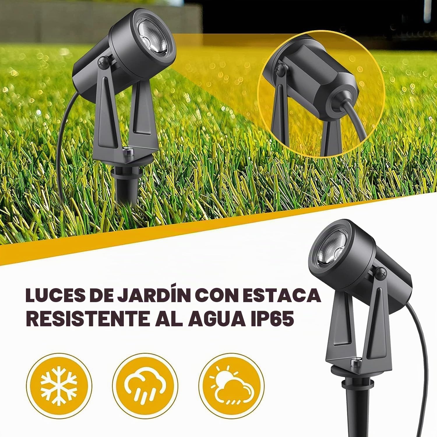 Bomcosy Focos de Jardín Alimentados Por Red, Luces de Paisaje de 14 M, 3000 K 14 V IP65, Impermeable, Luces de JardíN Al Aire Libre, IluminacióN de Camino Para CéSped, Patio, Entrada, Decoración