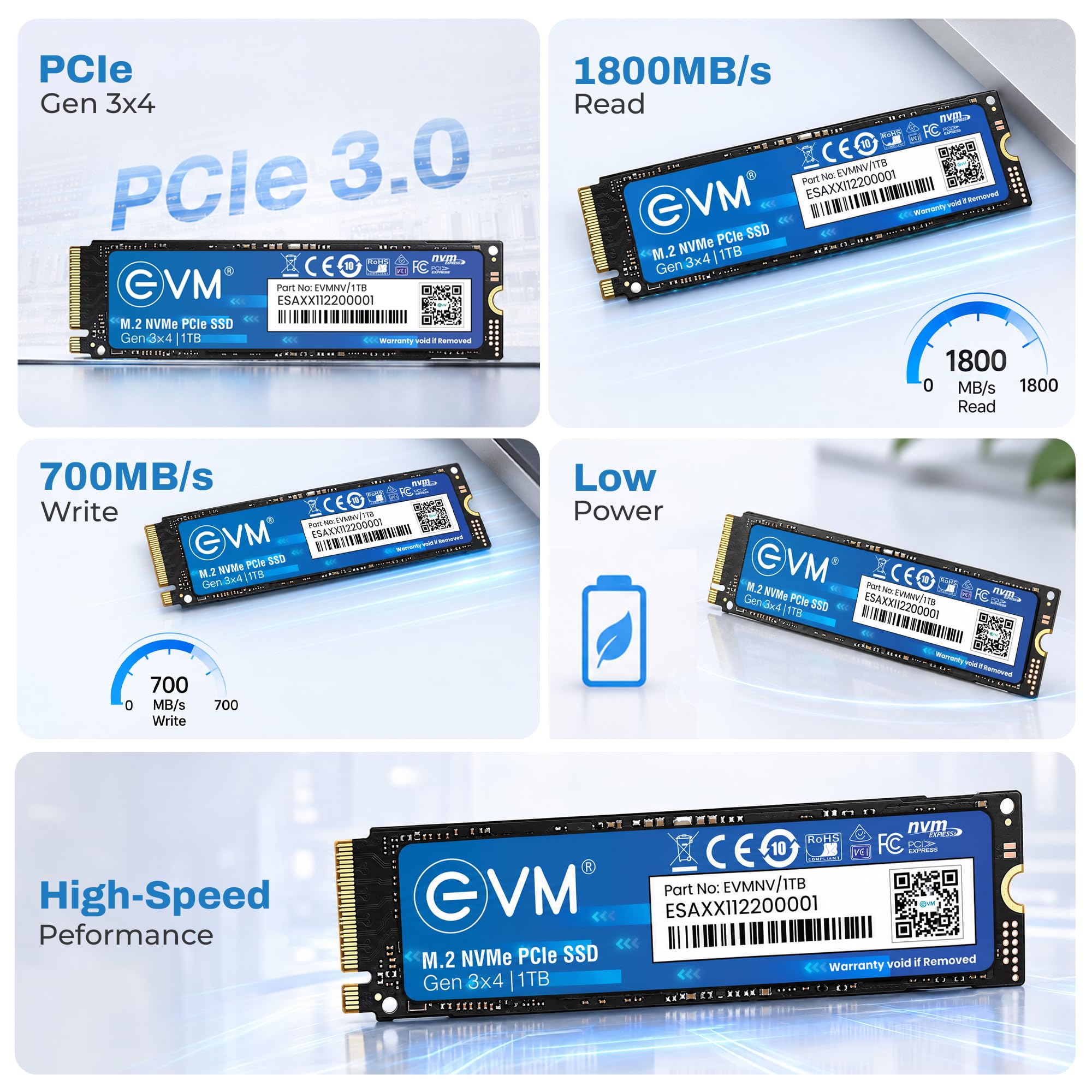 EVM 1TB Internal SSD - M.2 NVMe PCIe (2280) - High-Speed Performance Up to 2300MB/s Read & 1800MB/s Write Speed with Low Power Consumption - Compatible with Gaming PCs & High-Performance Workstations- — Amazon image 2