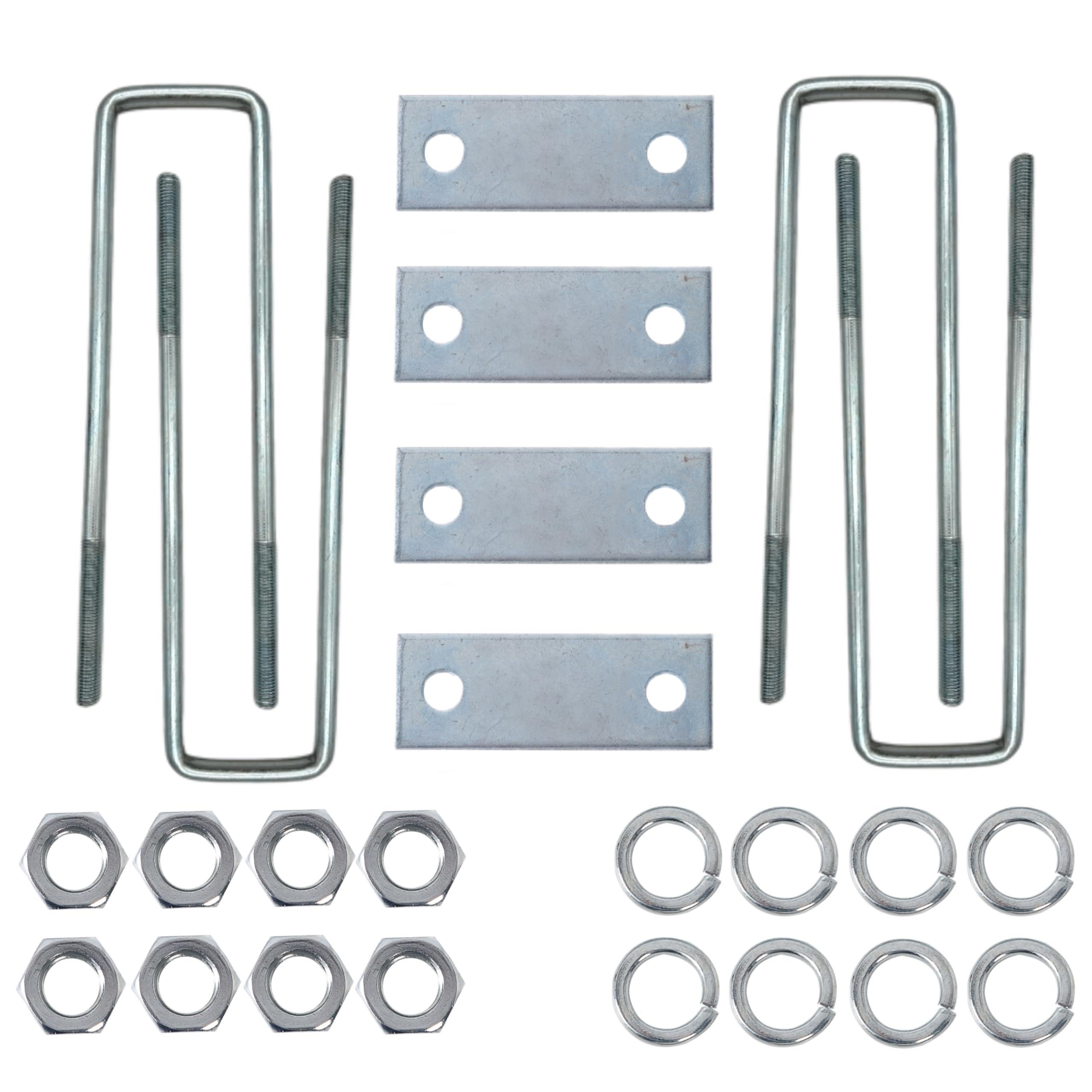 Kit di 4 bulloni a U quadrati robusti: larghezza interna 8,9 cm x lunghezza gamba 50,8 cm, con piastre e dadi per rimorchio di automobili