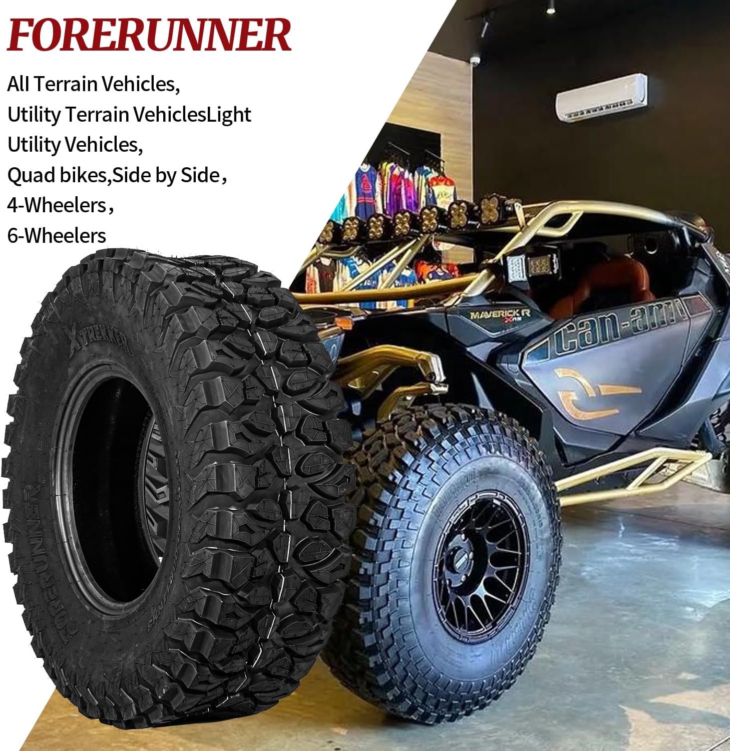 FORERUNNER 30x10R14 UTV Tires, All Terrain 10PR UTV Trail Mud Sand Off-Road Tires (Pack of 4, Tubeless)