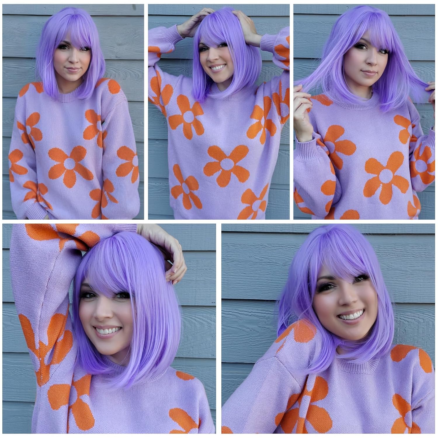 Purple Bob Wig with Bangs for Women 12 Inch Short Straight Lavender Wigs Synthetic Colored Wigs