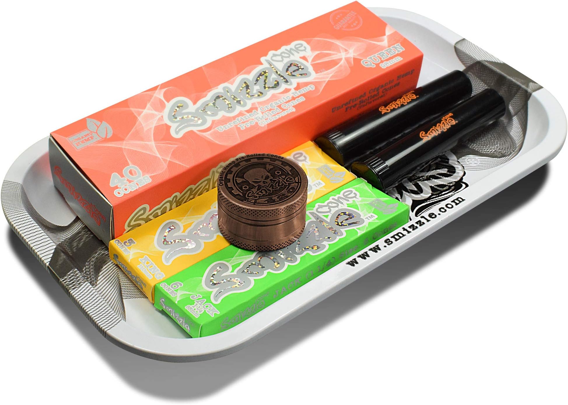 SMIZZLE Bundle:40 pcs 98mm Queen Cones + Tray + Tubes + Grinder + Trial Packs