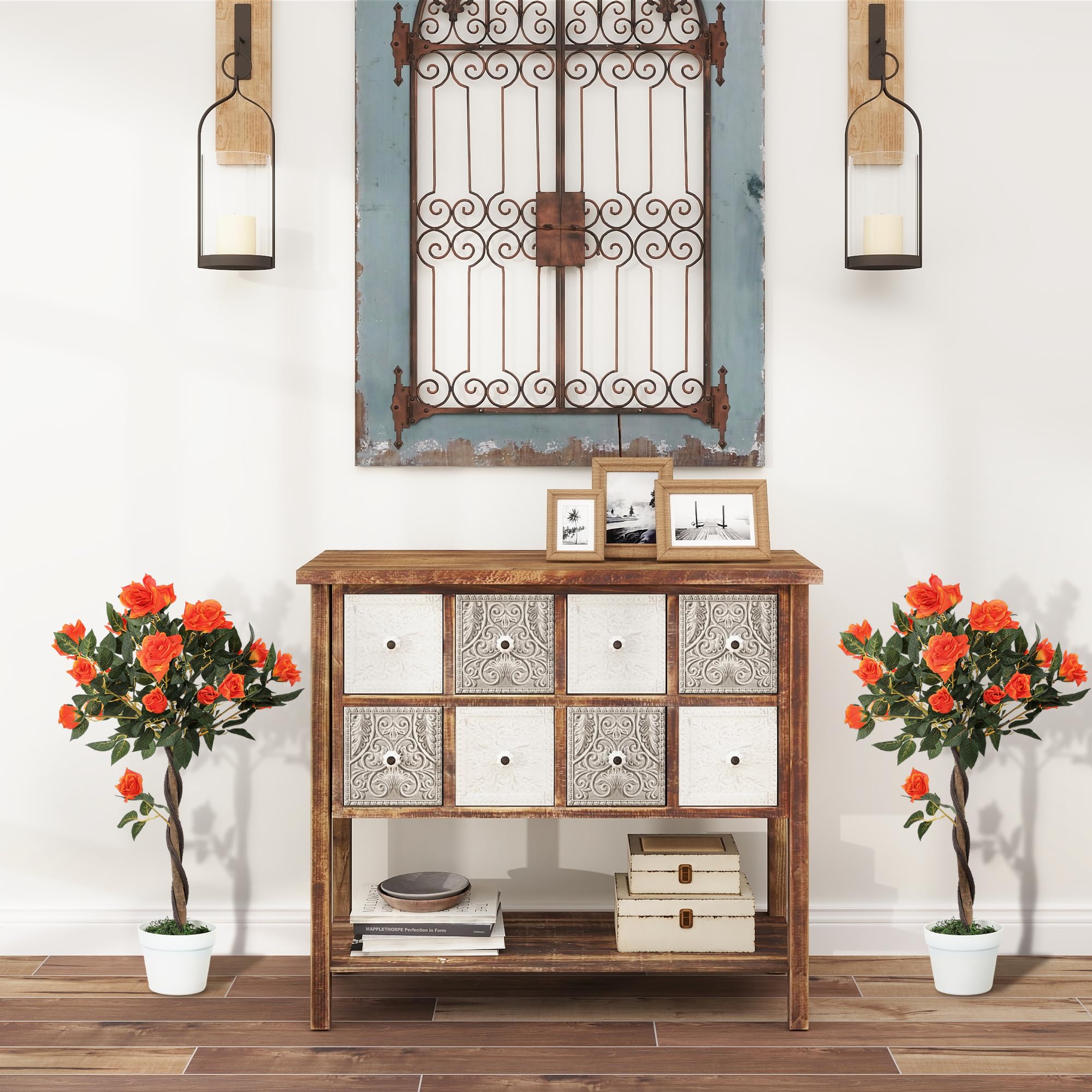 Outsunny 90cm Rosier Artificiel à Tronc torsadé Lot de 2 Orange