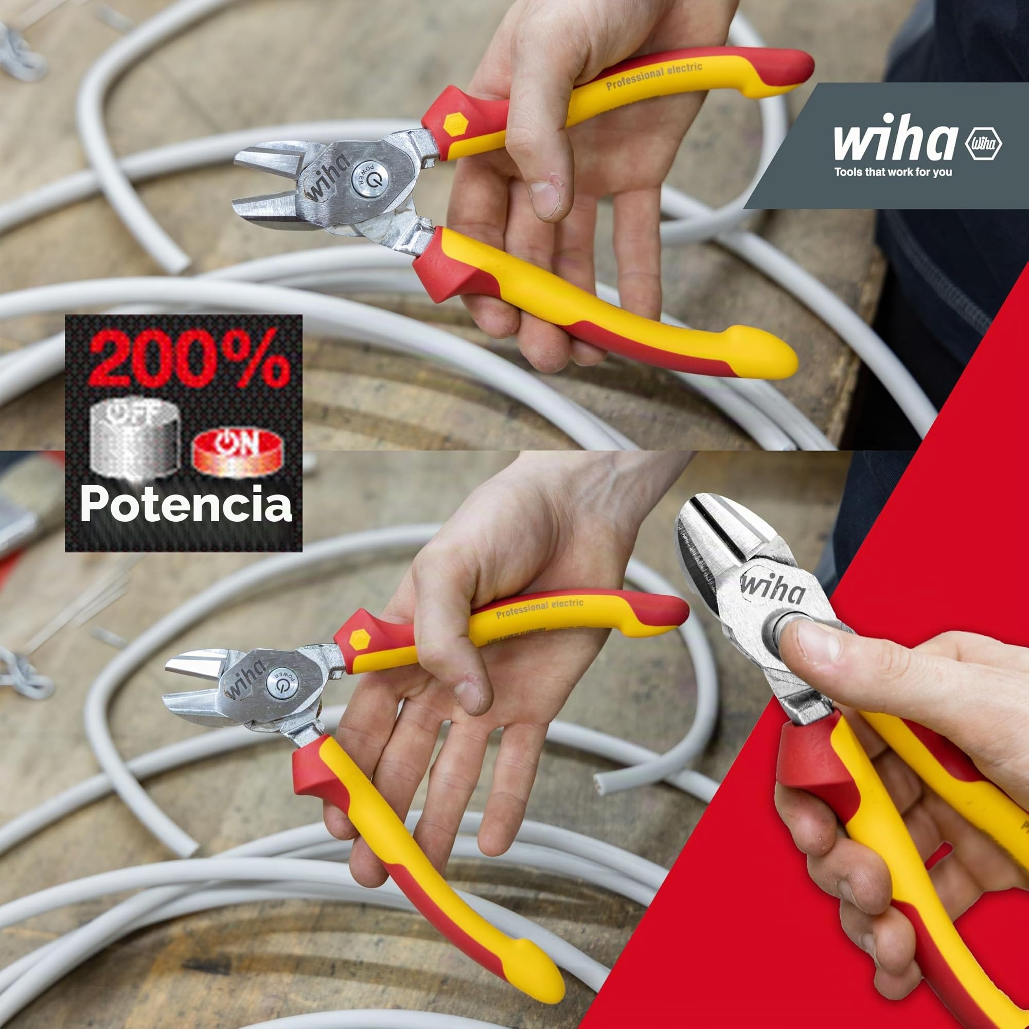 Wiha Alicates de corte diagonal de alto rendimiento BiCut® Professional con DynamicJoint® conmutables 200 mm, 8" (38984)