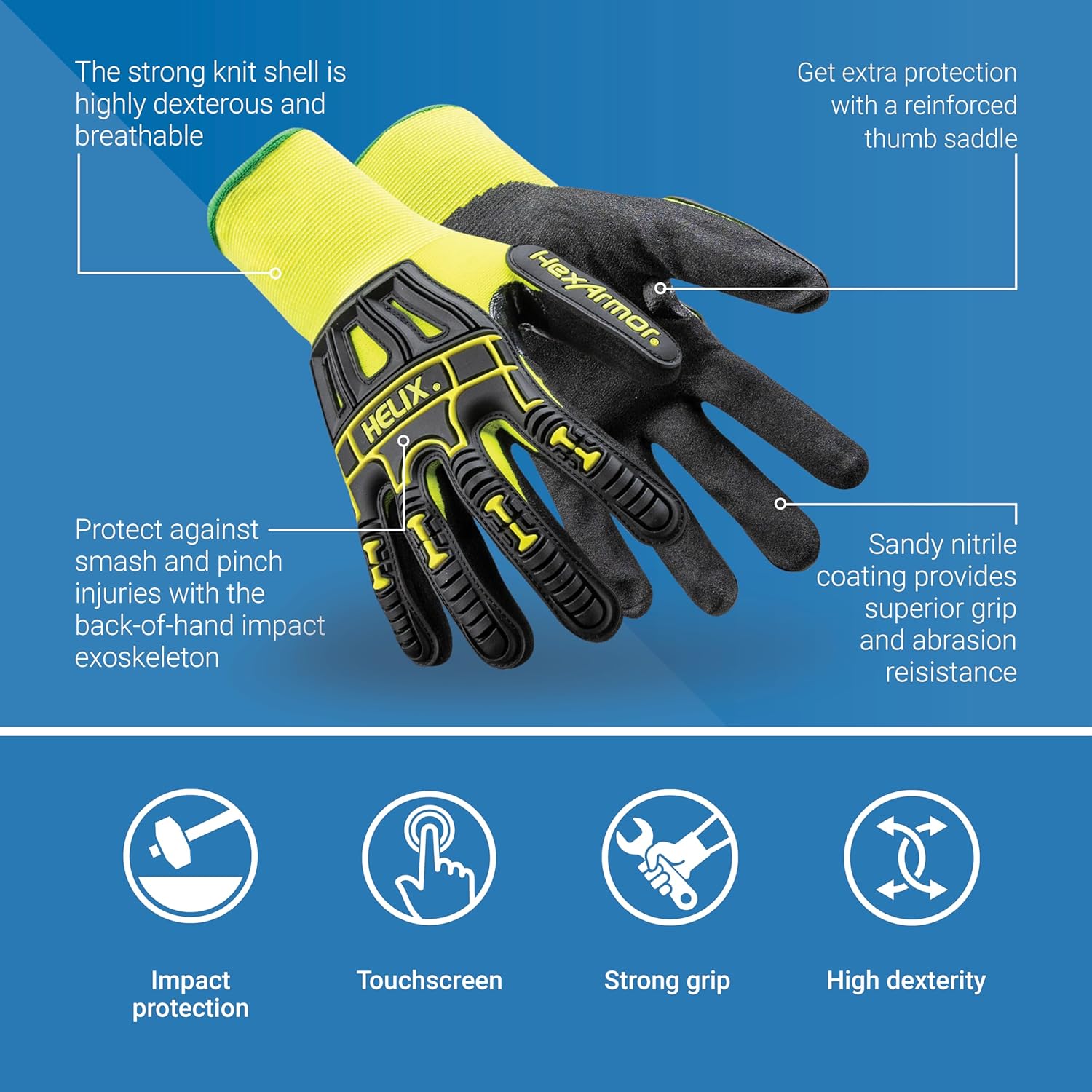 HexArmor Helix Impact Resistant & A1-A9 Cut-Resistant Work Gloves – High-Dextirty Nitrile Grip Industrial Safety Gloves