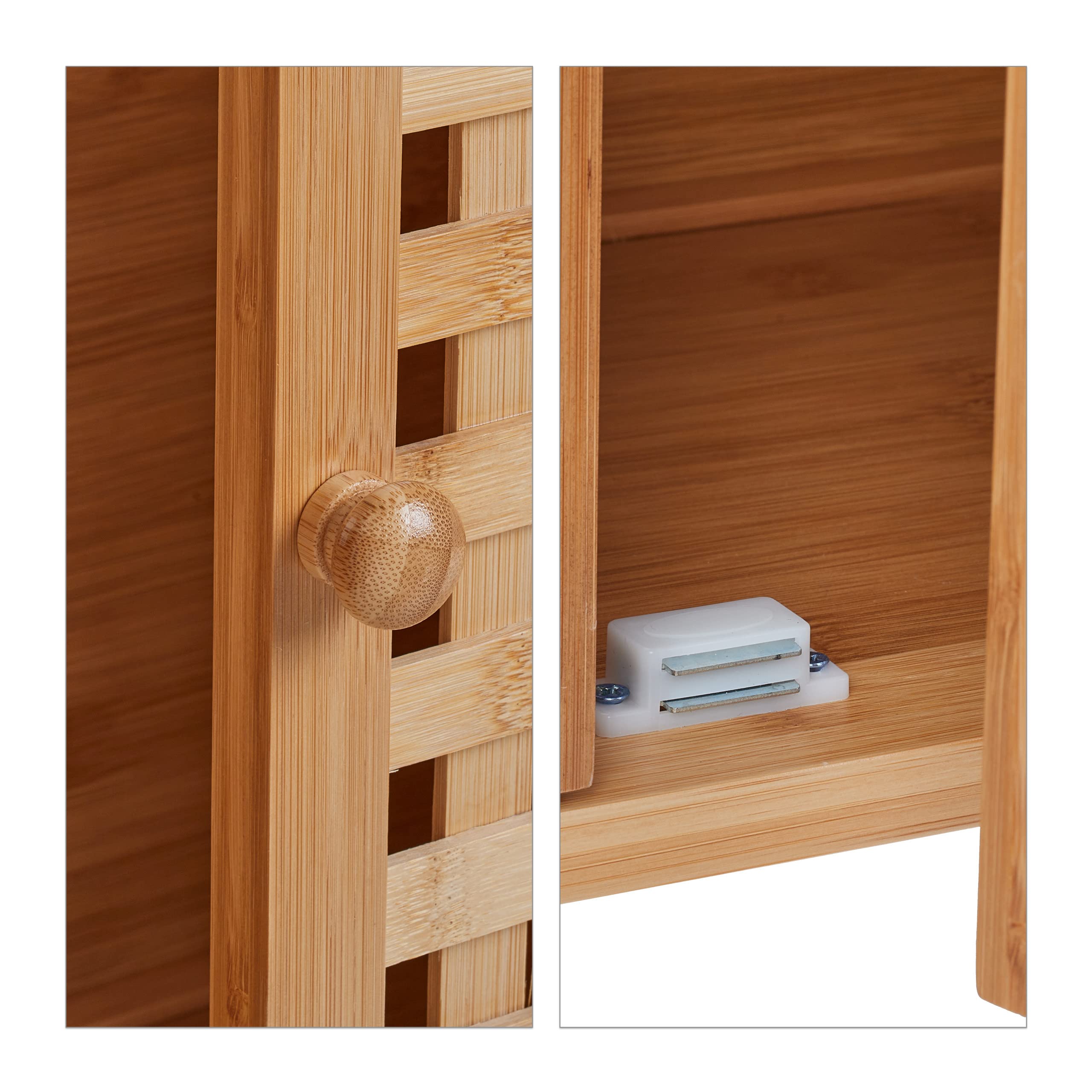 Relaxdays Mobiletto Sottolavabo, Armadietto per Lavandino, Ante con Chiusura Magnetica, bambù, HLP 61x66x30 cm, Naturale