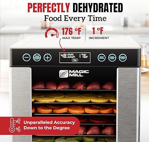 Vista 17 de Magic Mill Máquina deshidratadora profesional de alimentos 7 bandejas de acero inoxidable XL Secadora para cecina, golosinas para perros