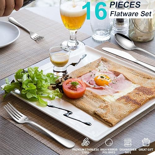Miniatura 2 de Juego de cubiertos de 16 piezas para 4, juego de cubiertos de acero inoxidable de alta calidad, juegos de cubiertos para 4, tenedores, cucharas y