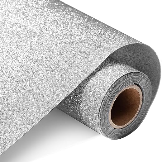 Silver Glitter HTV Heat Transfer Vinyl Roll - 10" x 8ft Glitter HTV Vinyl Roll, Glitter Iron On Vinyl for T-Shirts, Easy to Cut Glitter Heat Press Vinyl Compatible with Cricut, xTool M1, Silhouette
